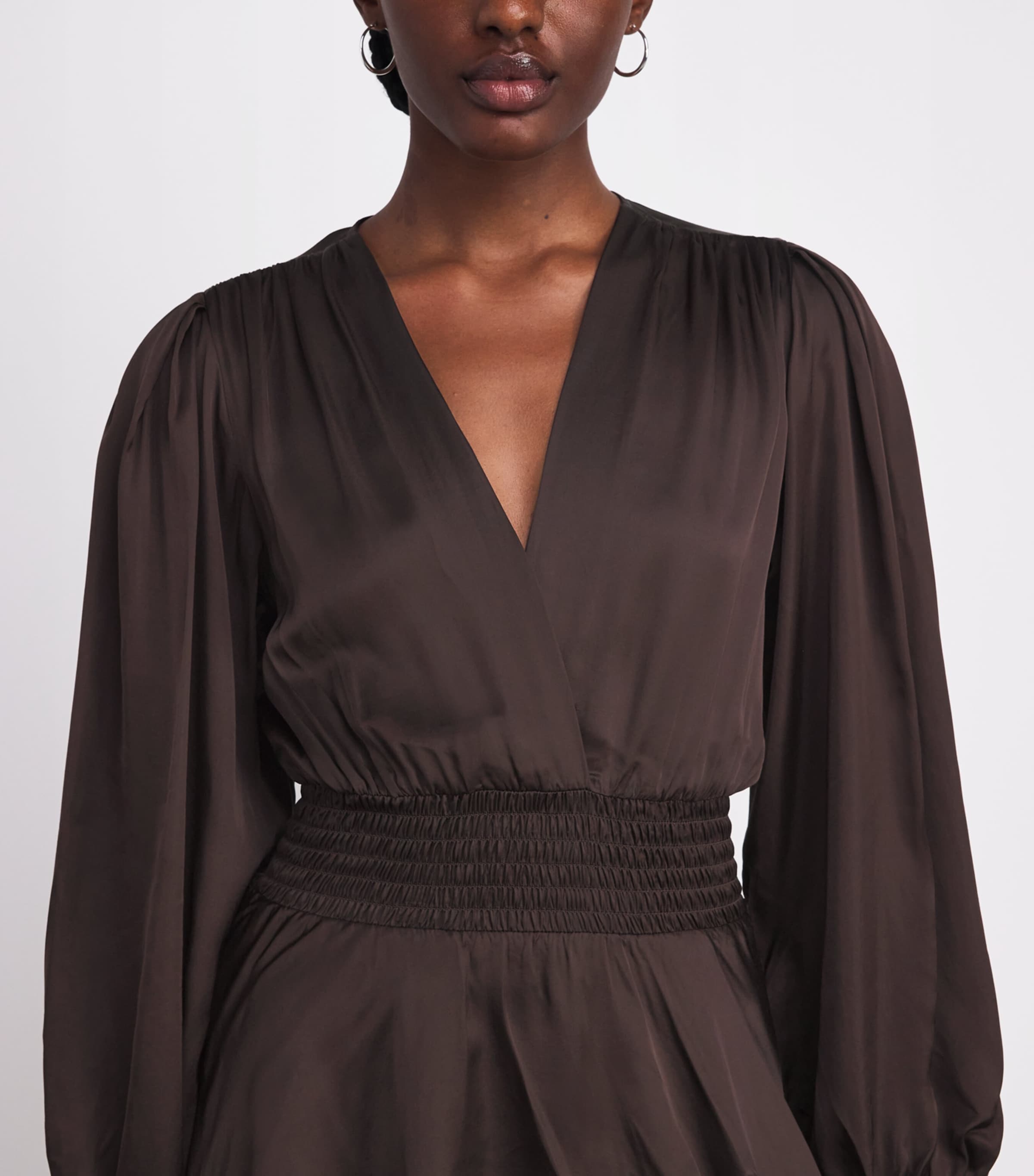 Ruffled Midi Dress BROWN Image 4