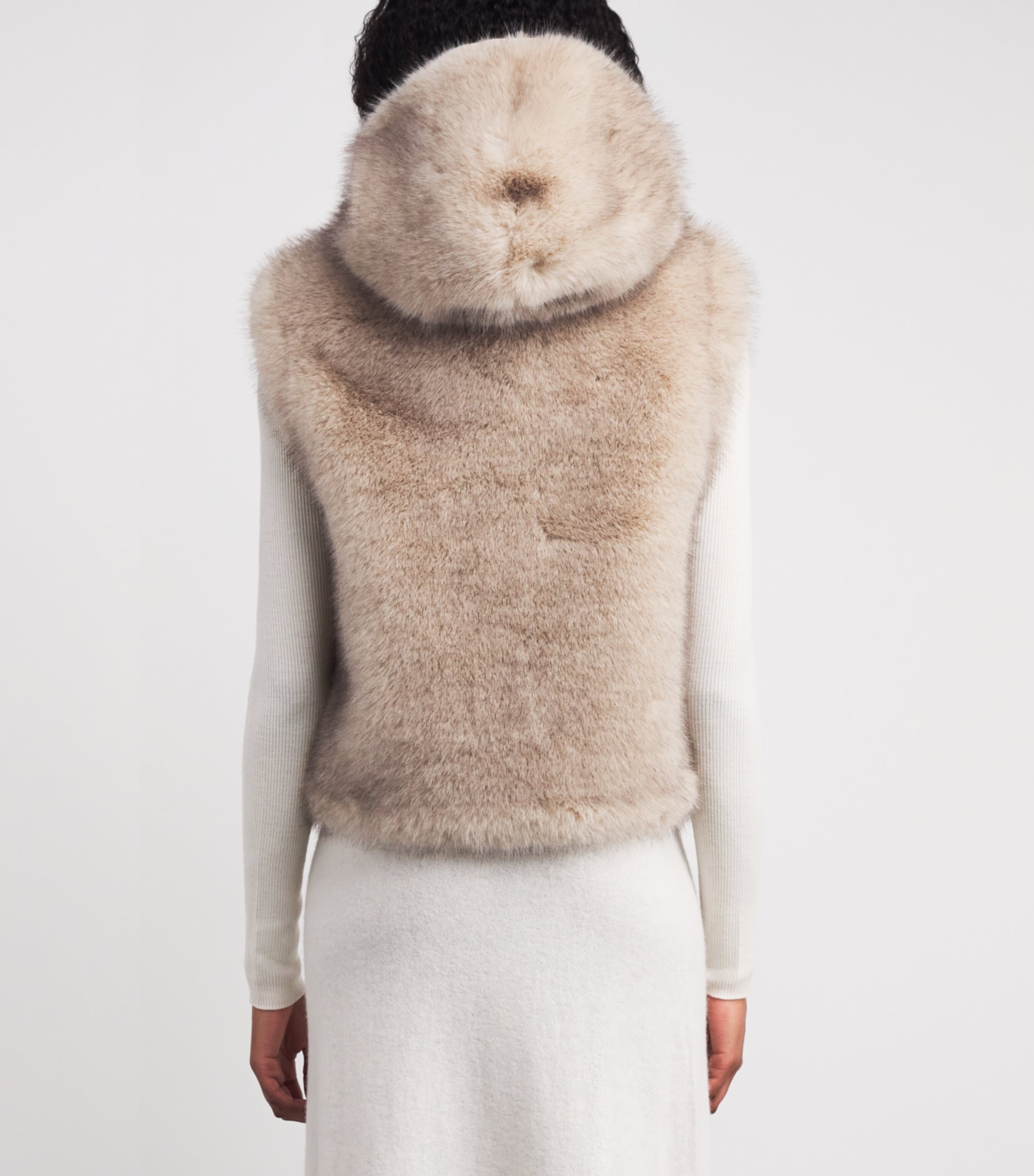 Faux Fur Hooded Gilet BEIGE Image 4