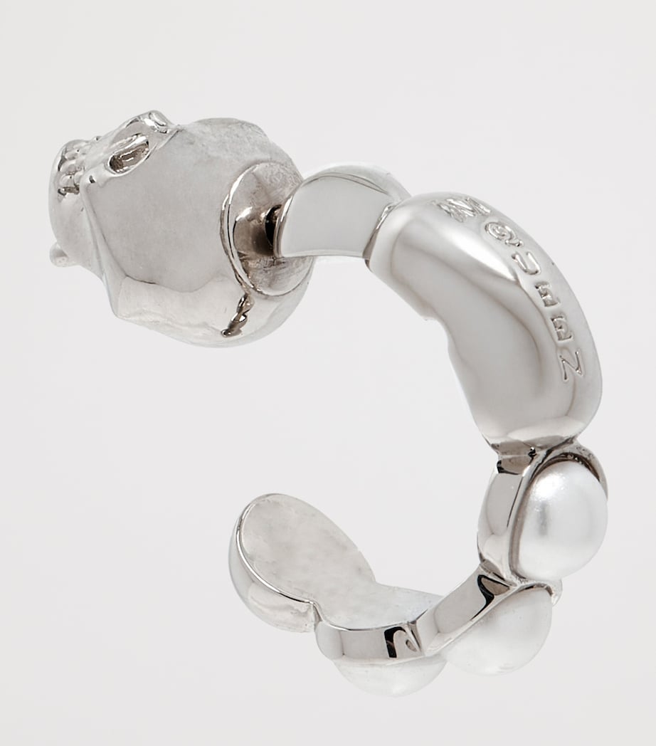 Faux Pearl and Skull Single Hoop Earring 1026 Image 2