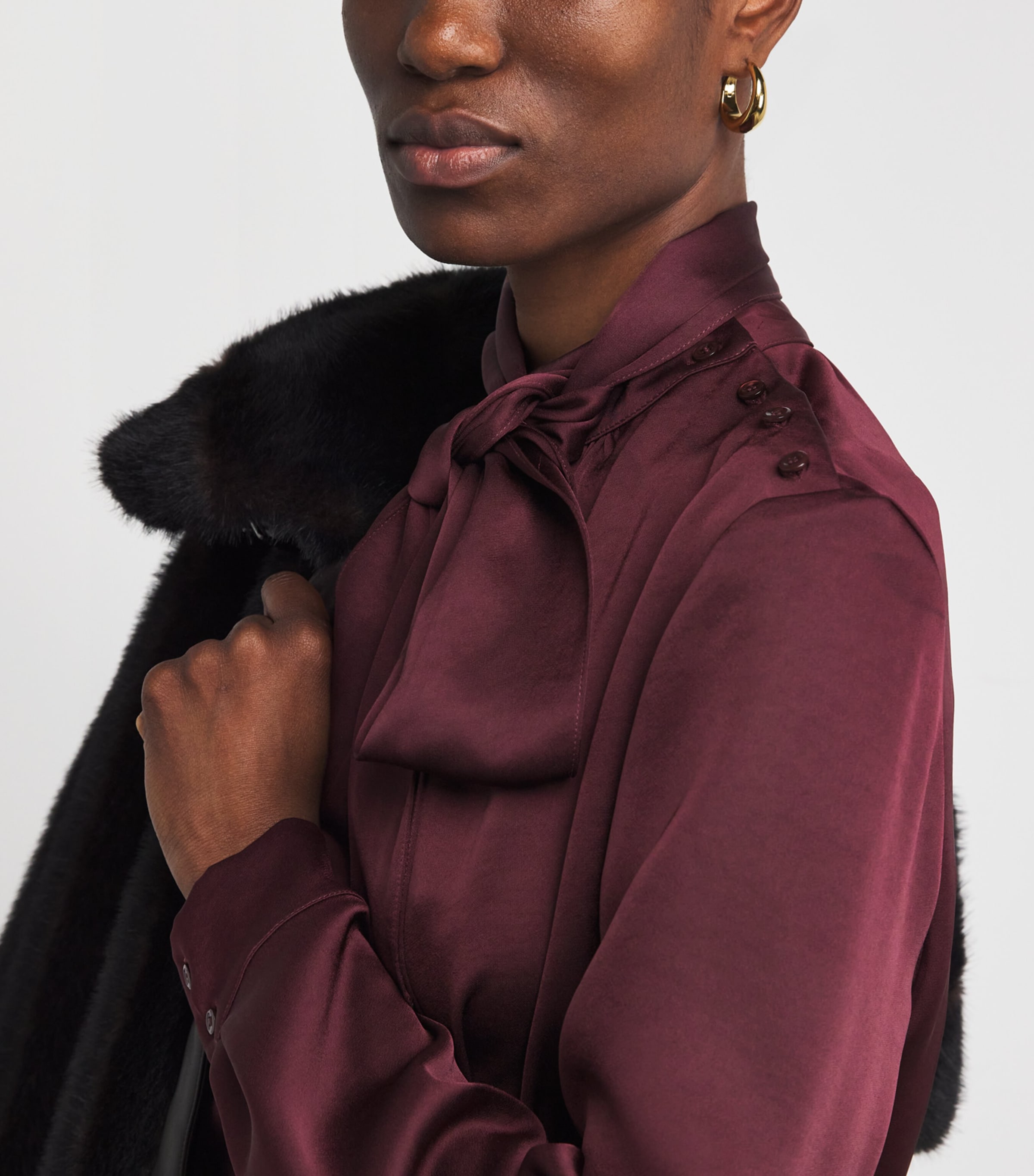 Pussybow Long-Sleeve Blouse BURGUNDY Image 6