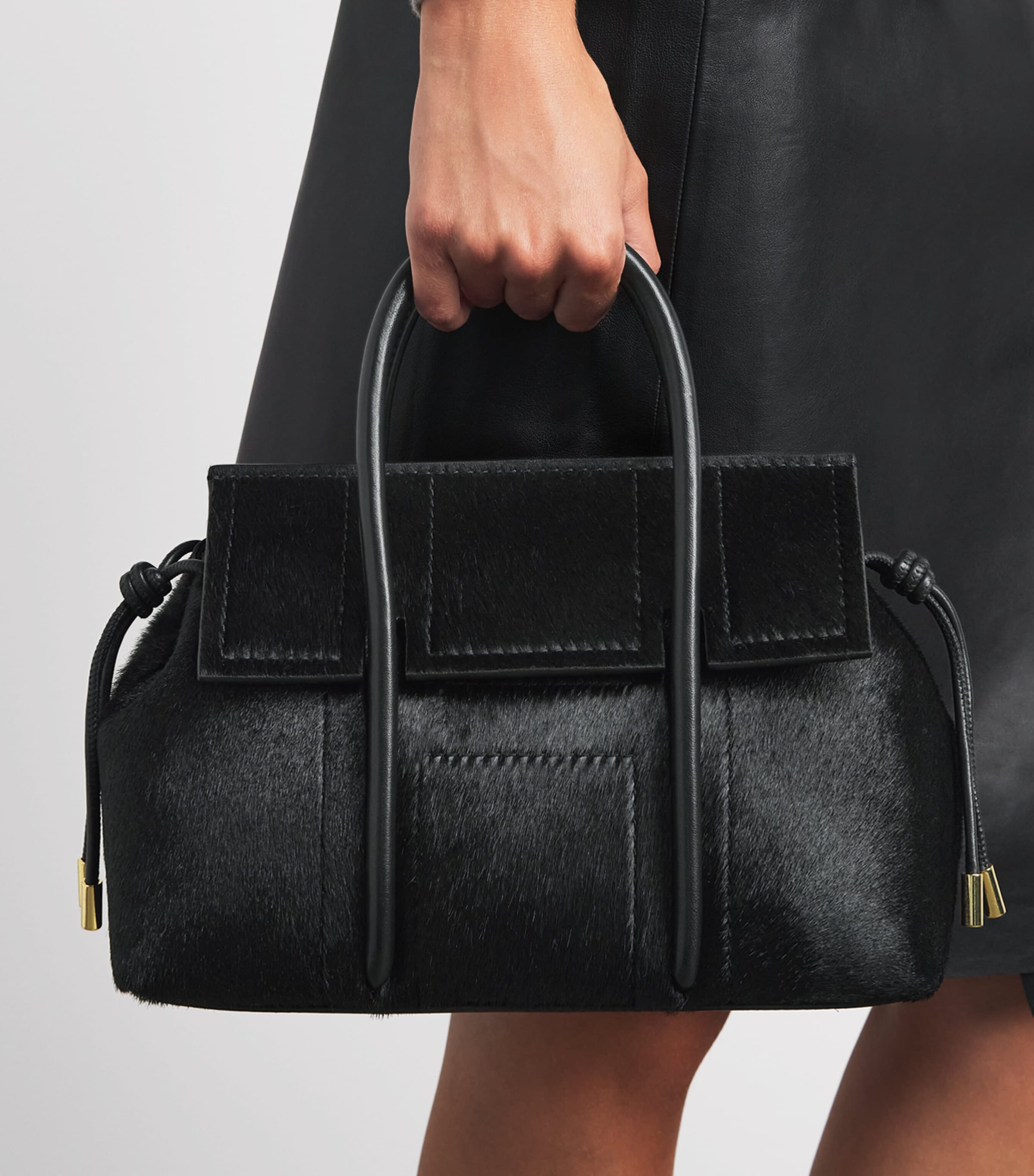 Harrods Small Calf Hair Marcie Shoulder Bag Black Image 4