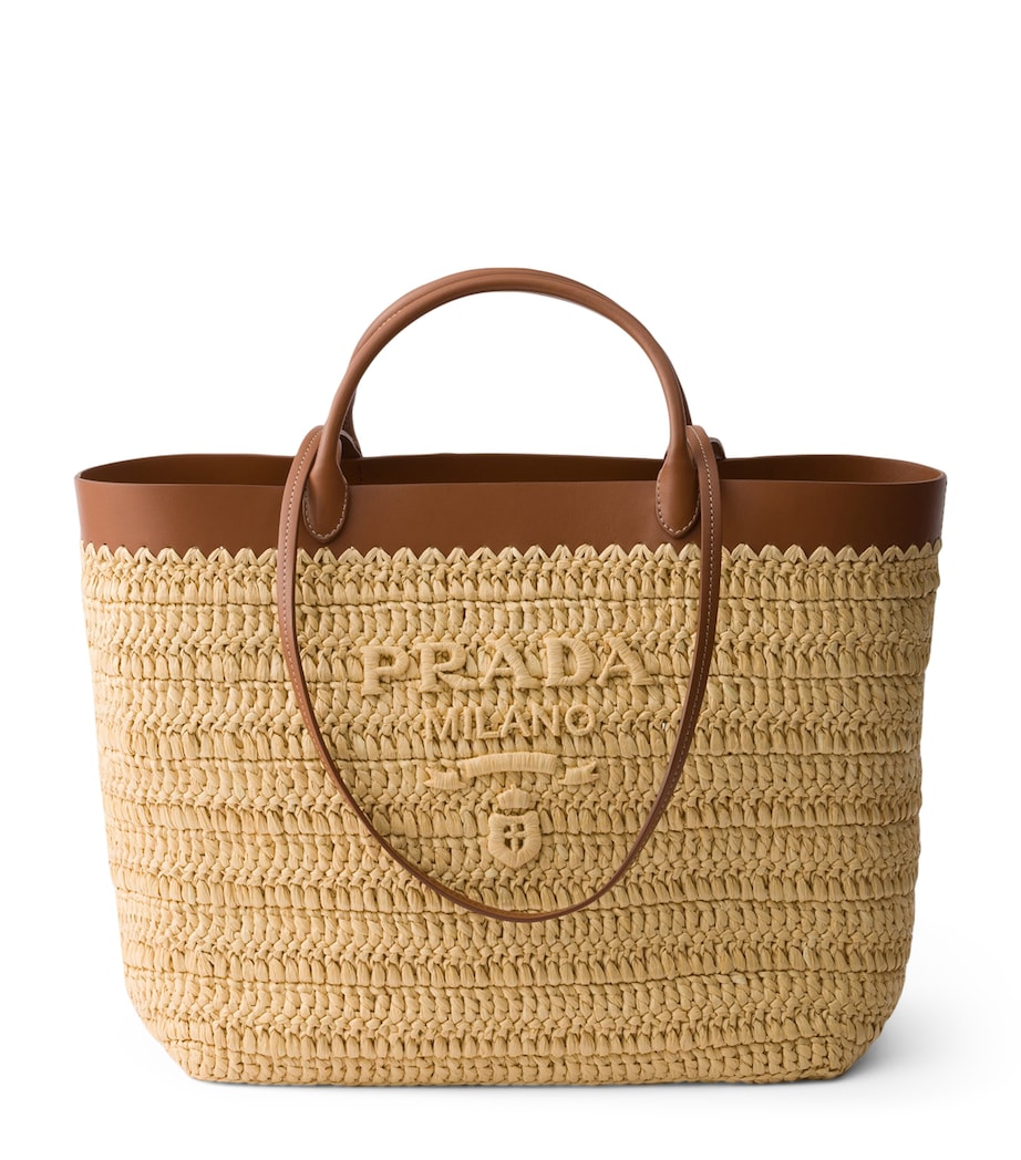 Prada Medium Crochet-Leather Tote Bag Neutral Image 1