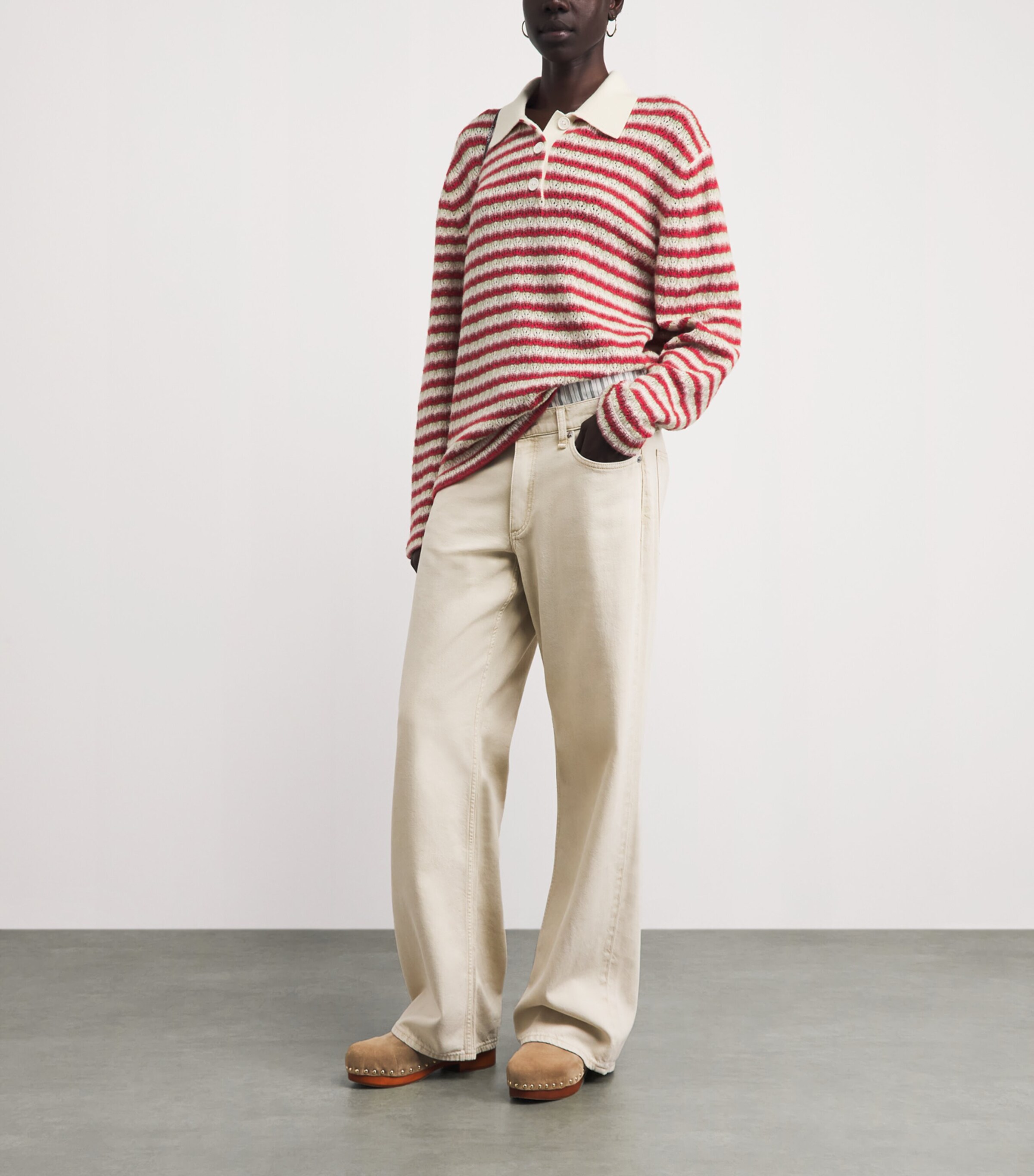Barrie Womens Cashmere Stripe Polo Shirt Grn/pnksh/nivus Image 2