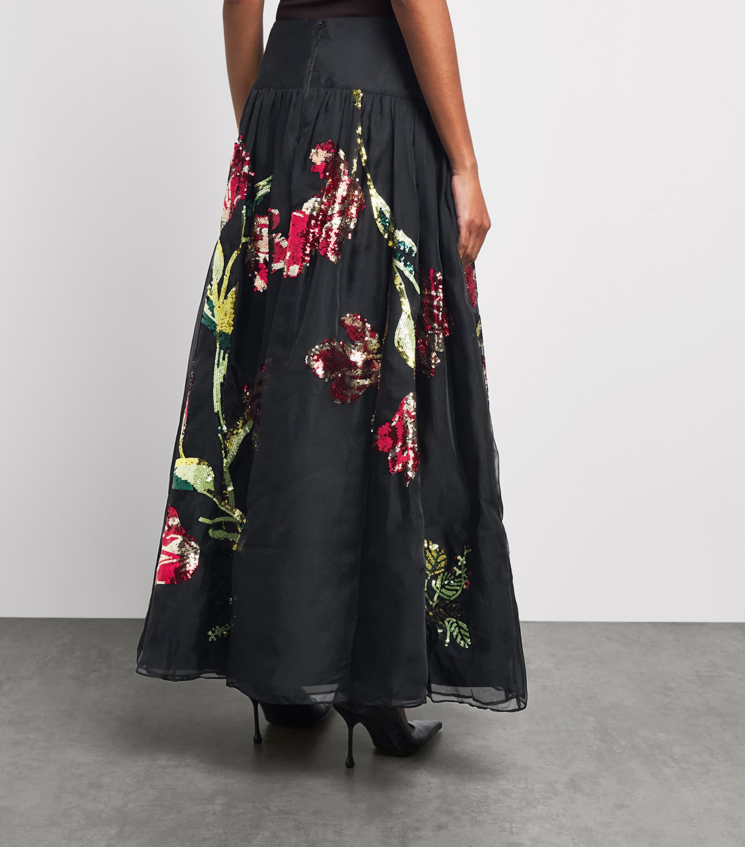 Alice+Olivia Womens Embellished Oriana Maxi Skirt Soft Tulip Blck Image 5