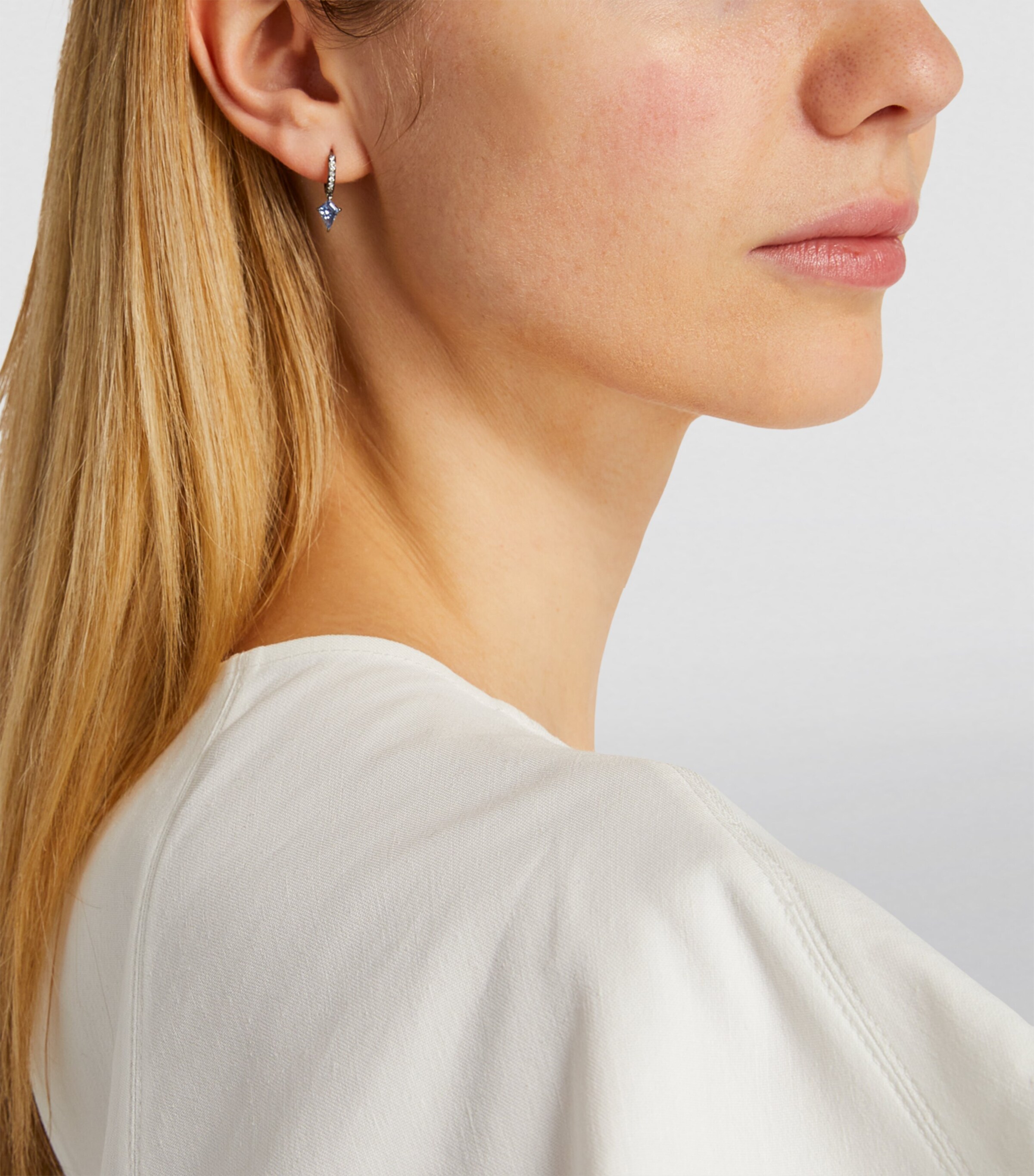 Eva Fehren Blackened White Gold, Diamond and Sapphire Ezzat Geo Hoop Earrings White Gold Image 5