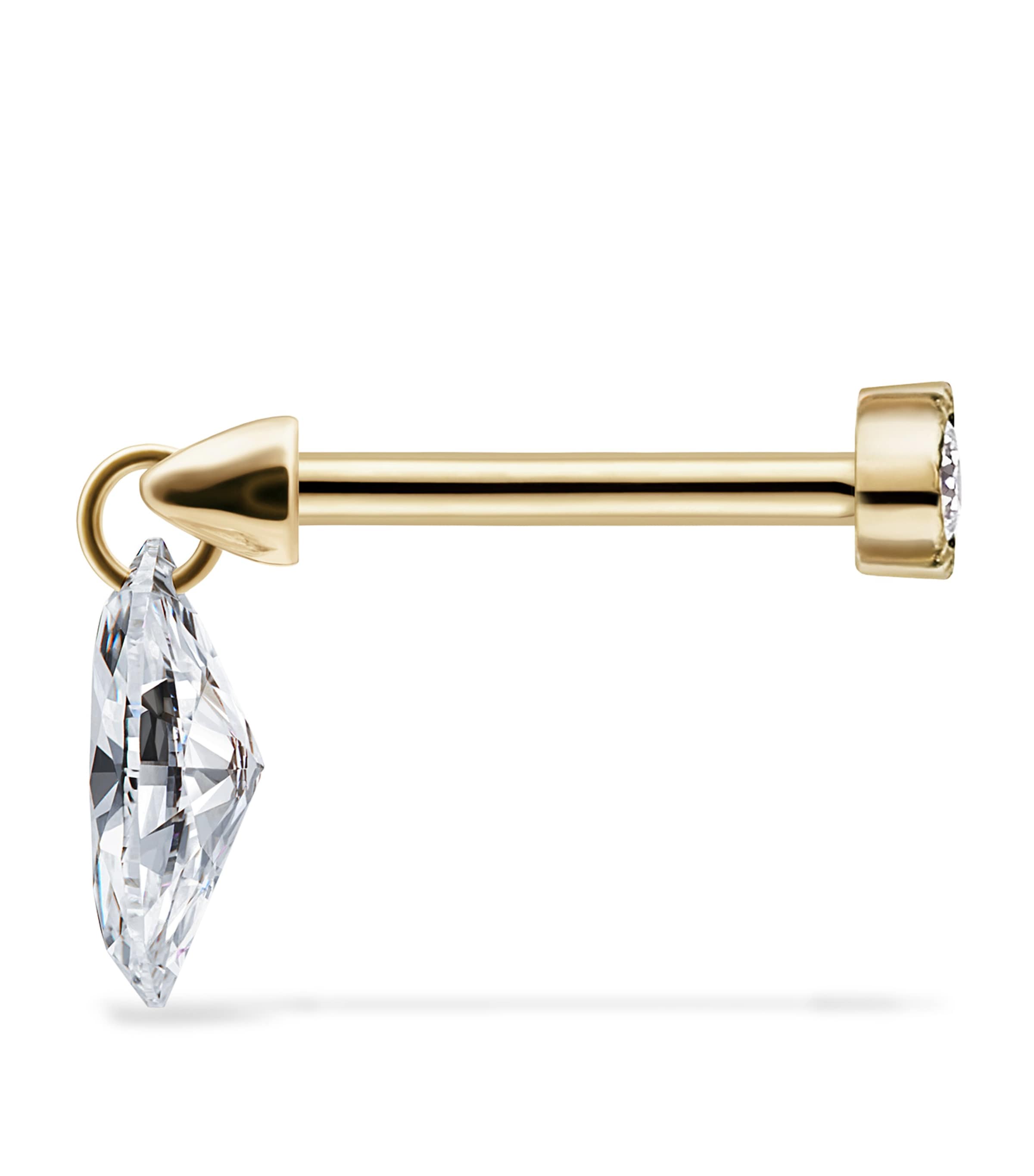Yellow Gold Floating Marquise Diamond Charm Threaded Stud Earring (6mm) YELLOW GOLD Image 3