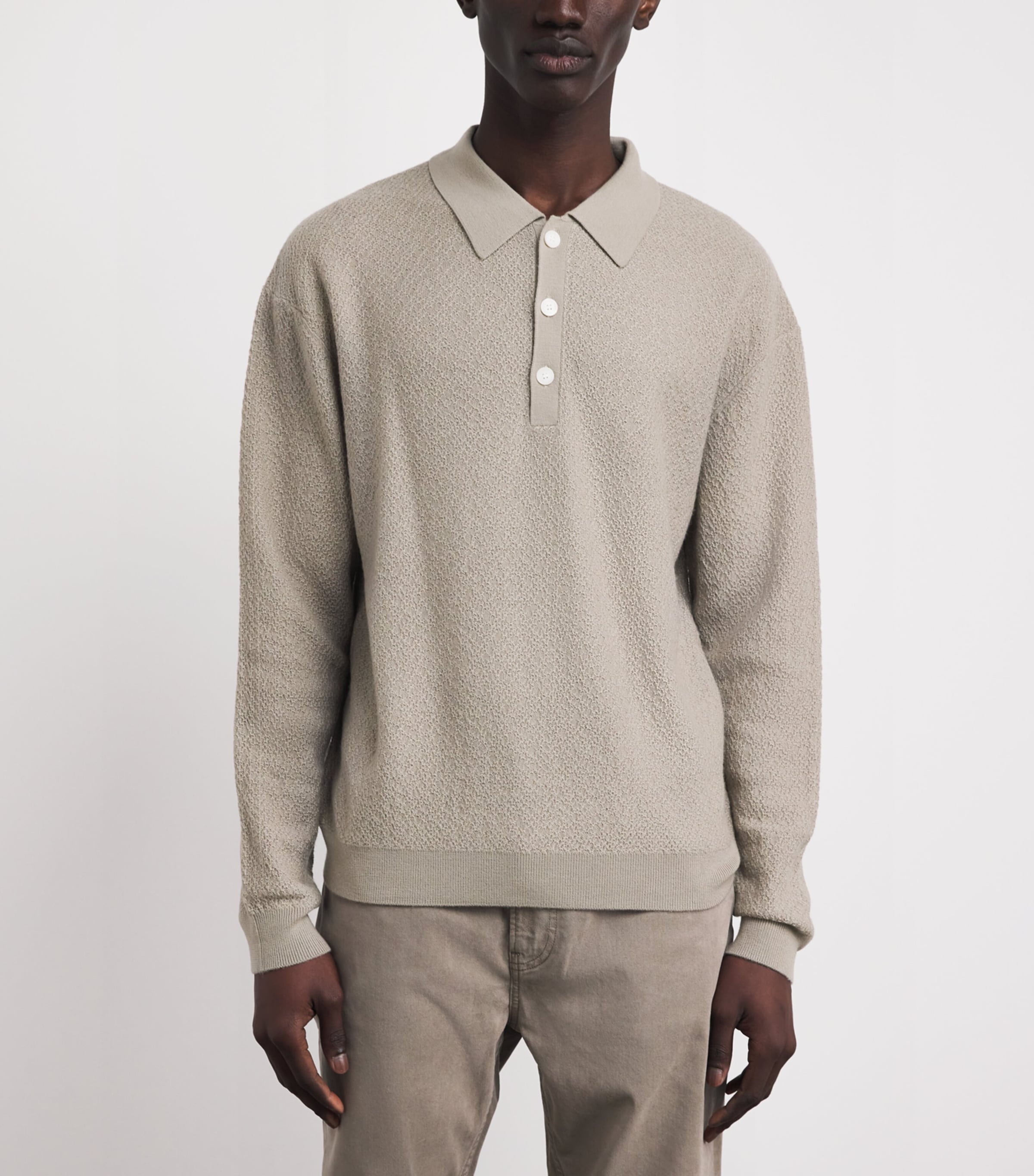 Wool Textured Polo Sweater WARM GREY Image 4