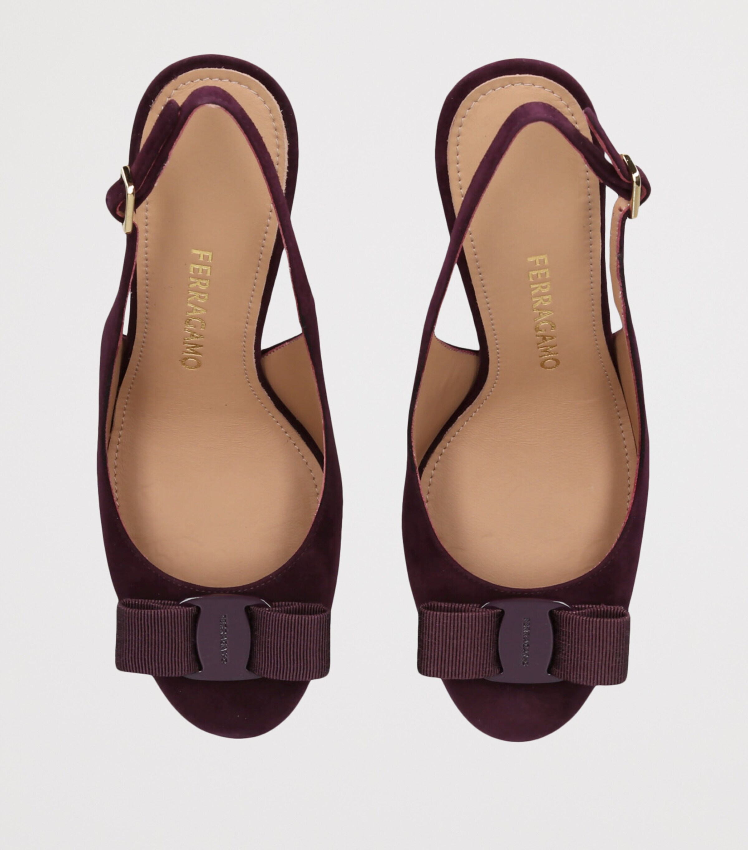 Salvatore Ferragamo Suede Vibily Slingback Pumps 95 Wine Image 4