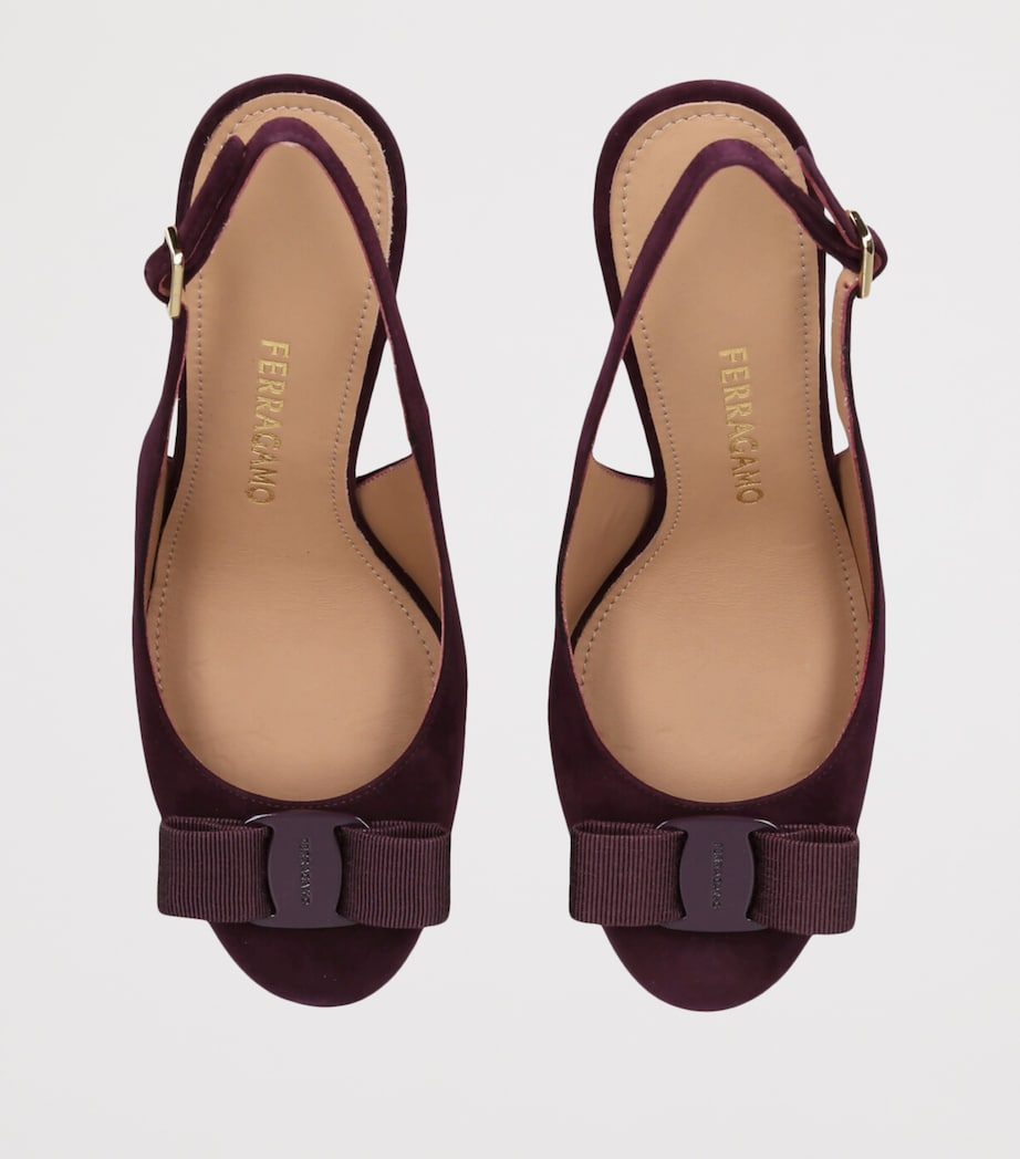 Salvatore Ferragamo Suede Vibily Slingback Pumps 95 Wine Image 4