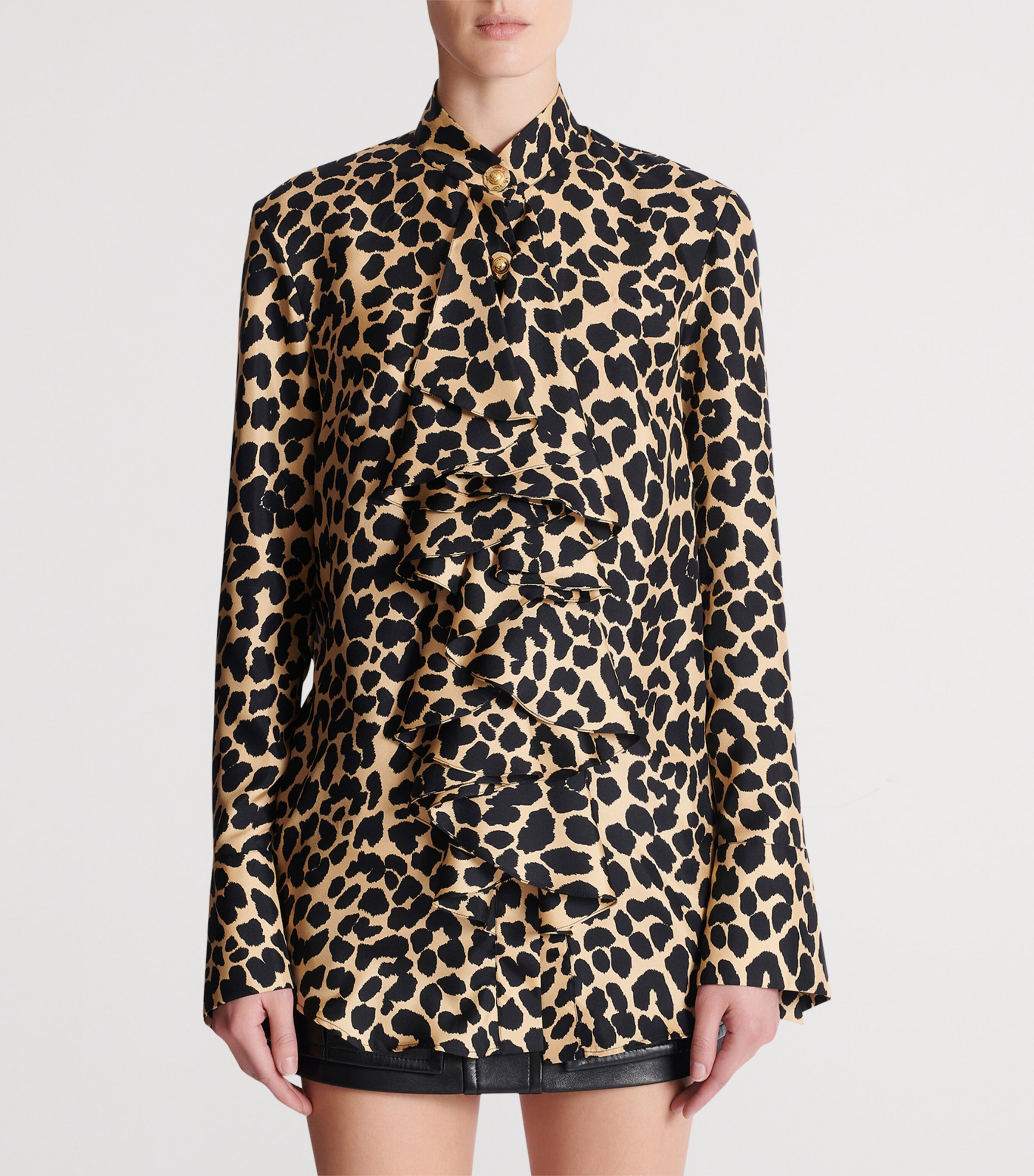 Silk Leopard Ruffled Shirt GBA BEIGE/NOIR Image 4