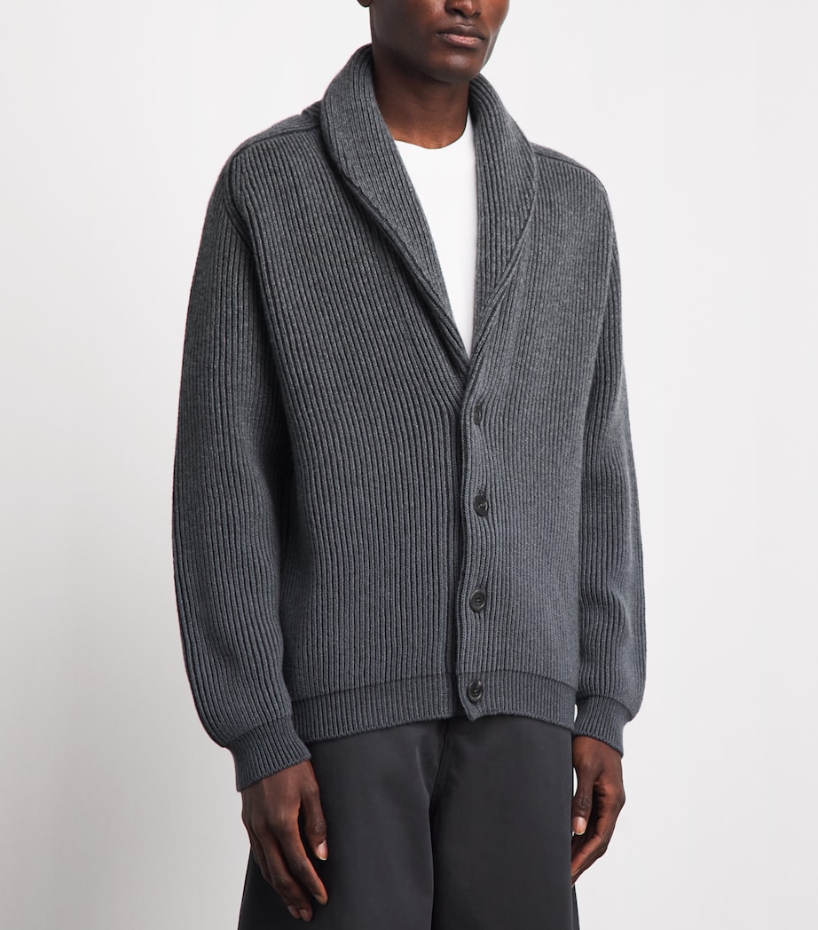 Johnstons Of Elgin Mens Cashmere Shawl Cardigan Crane Grey Image 4