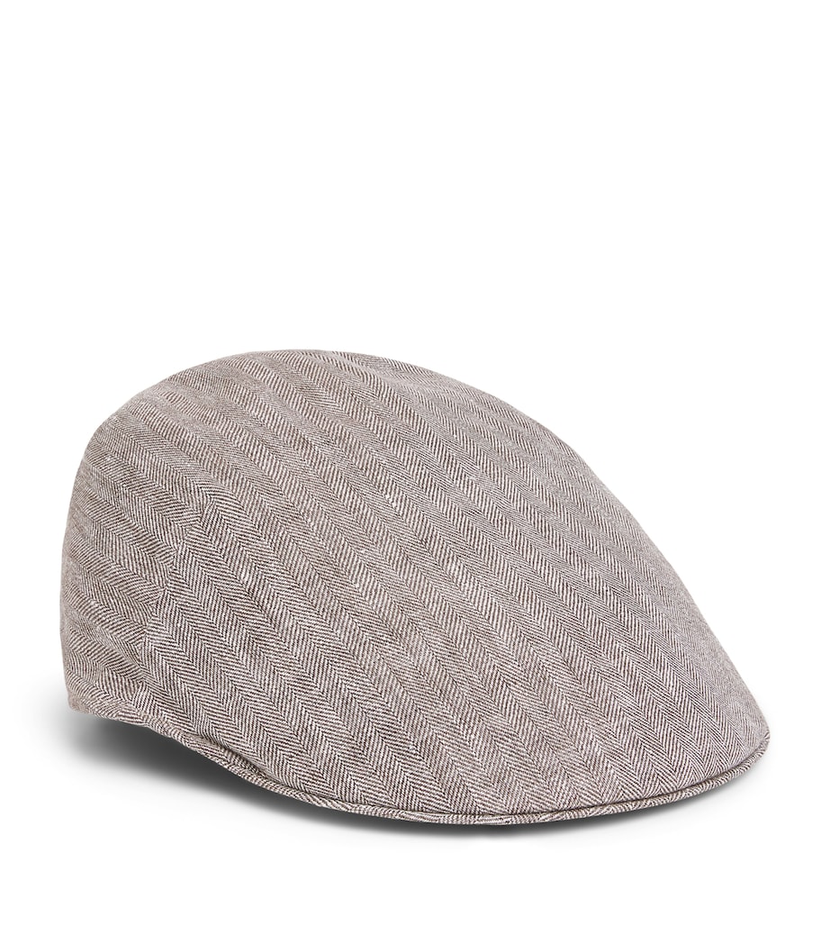 Borsalino Linen Herringbone Parigi Duckbill Flat Cap Lino Spigato Image 1