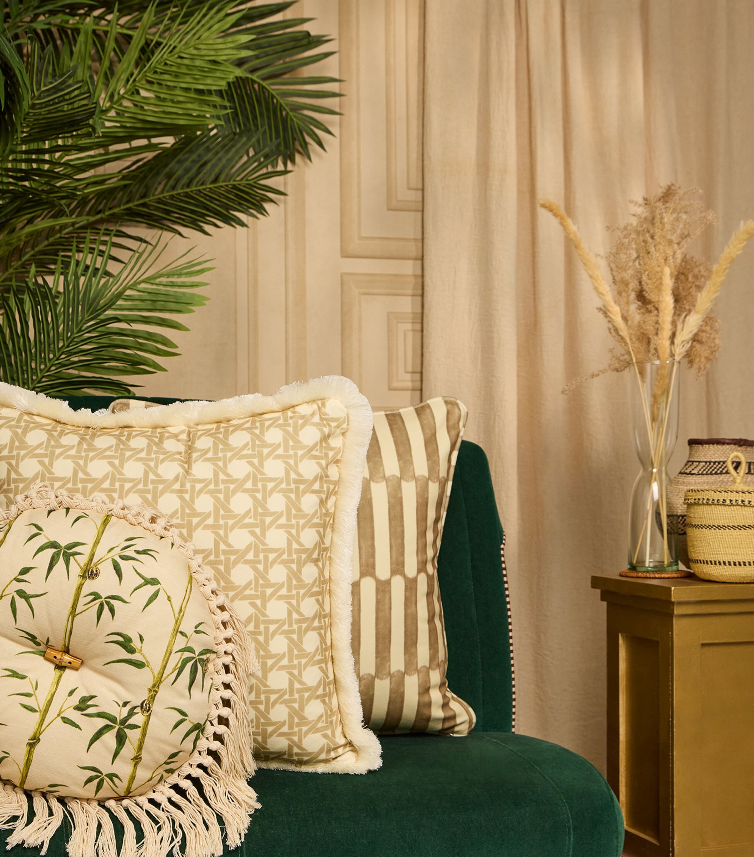 Fringed Rattan Cushion (50cm x 50cm) SEPIA Image 2