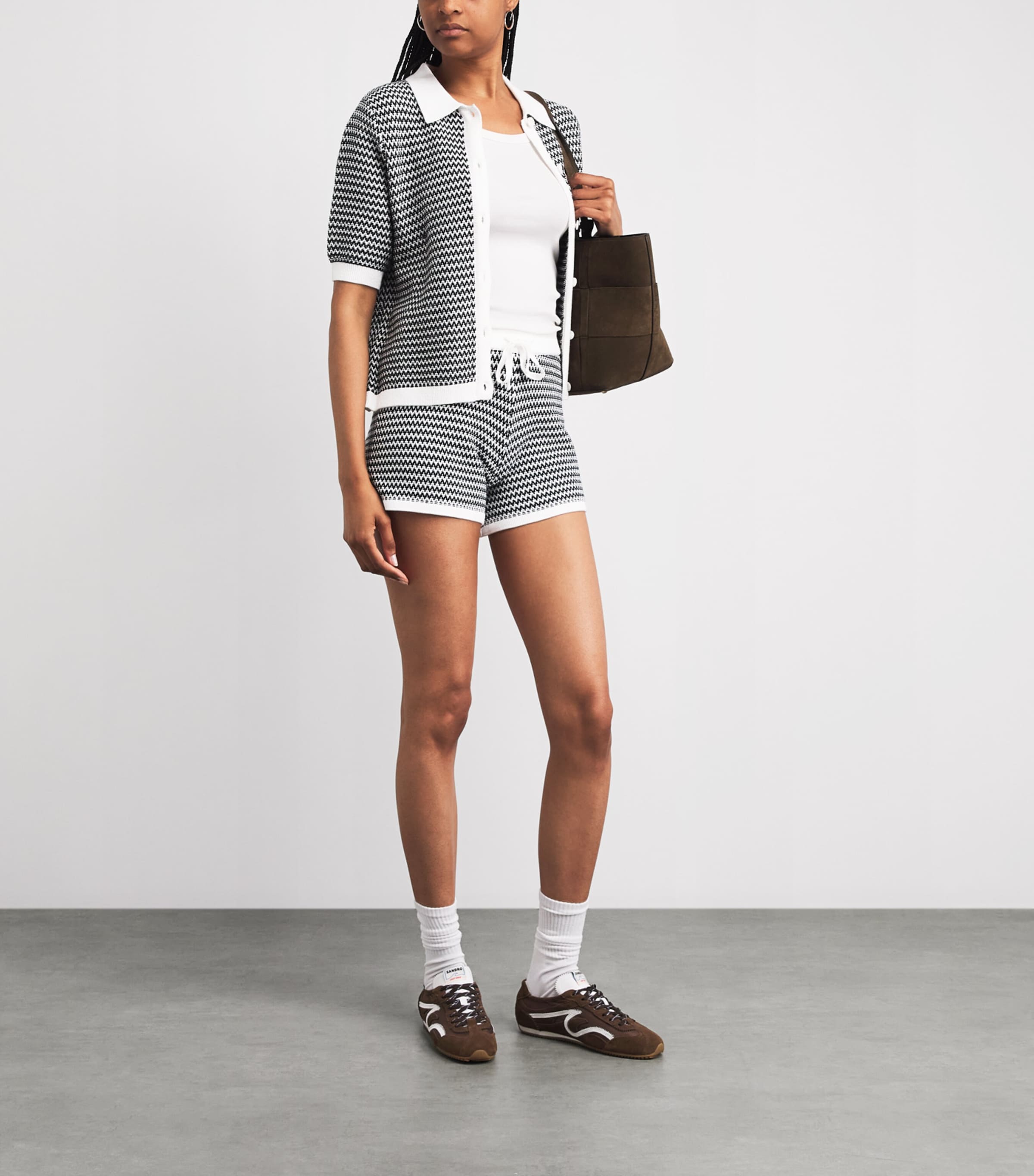 Varley Womens Cotton Knitted Villiers Shorts Snow White / Black Image 2