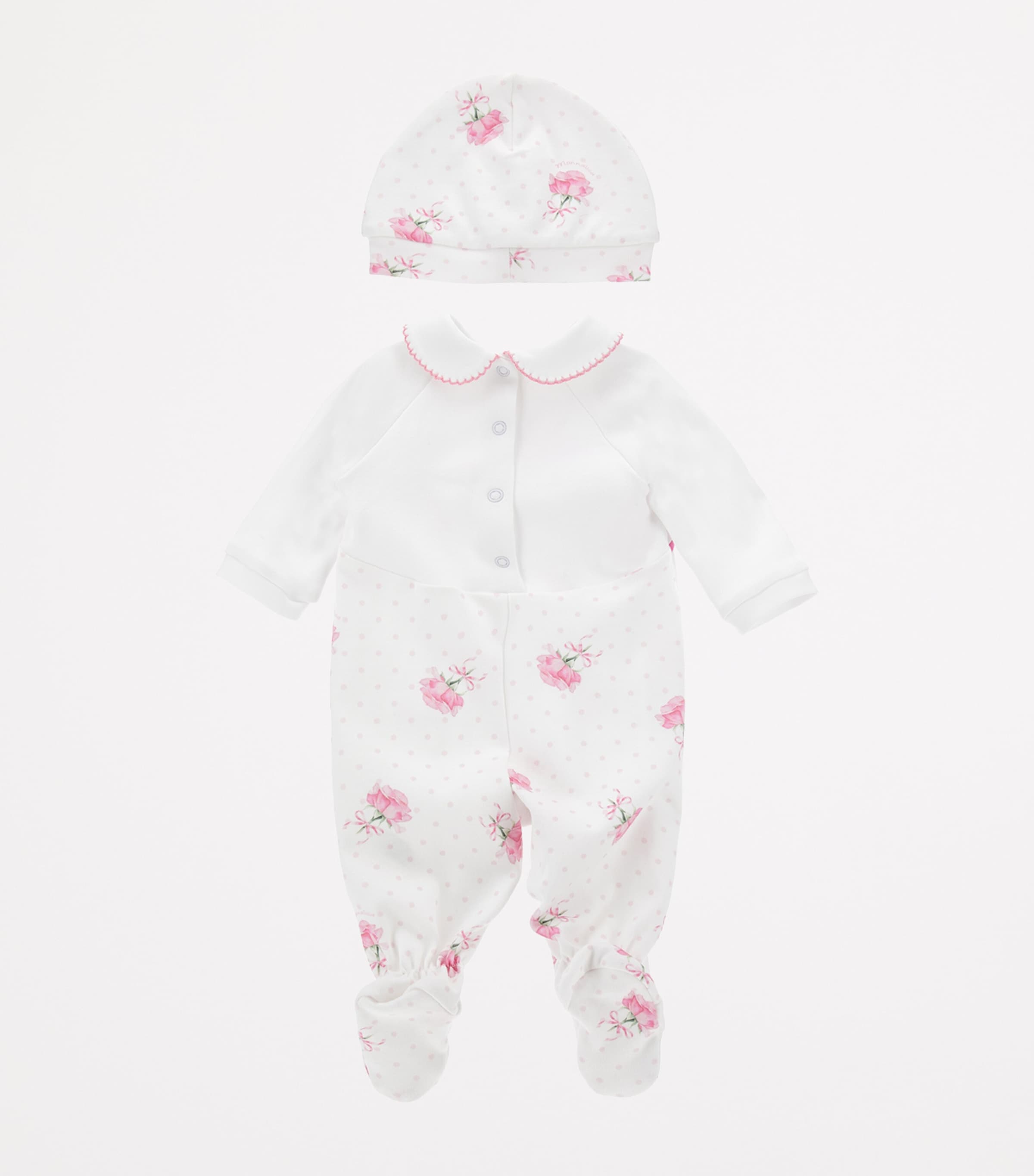 Cotton Floral All-In-One and Bonnet Set (1-9 Months) BIANCO+ROSAFAIRYTALE Image 2