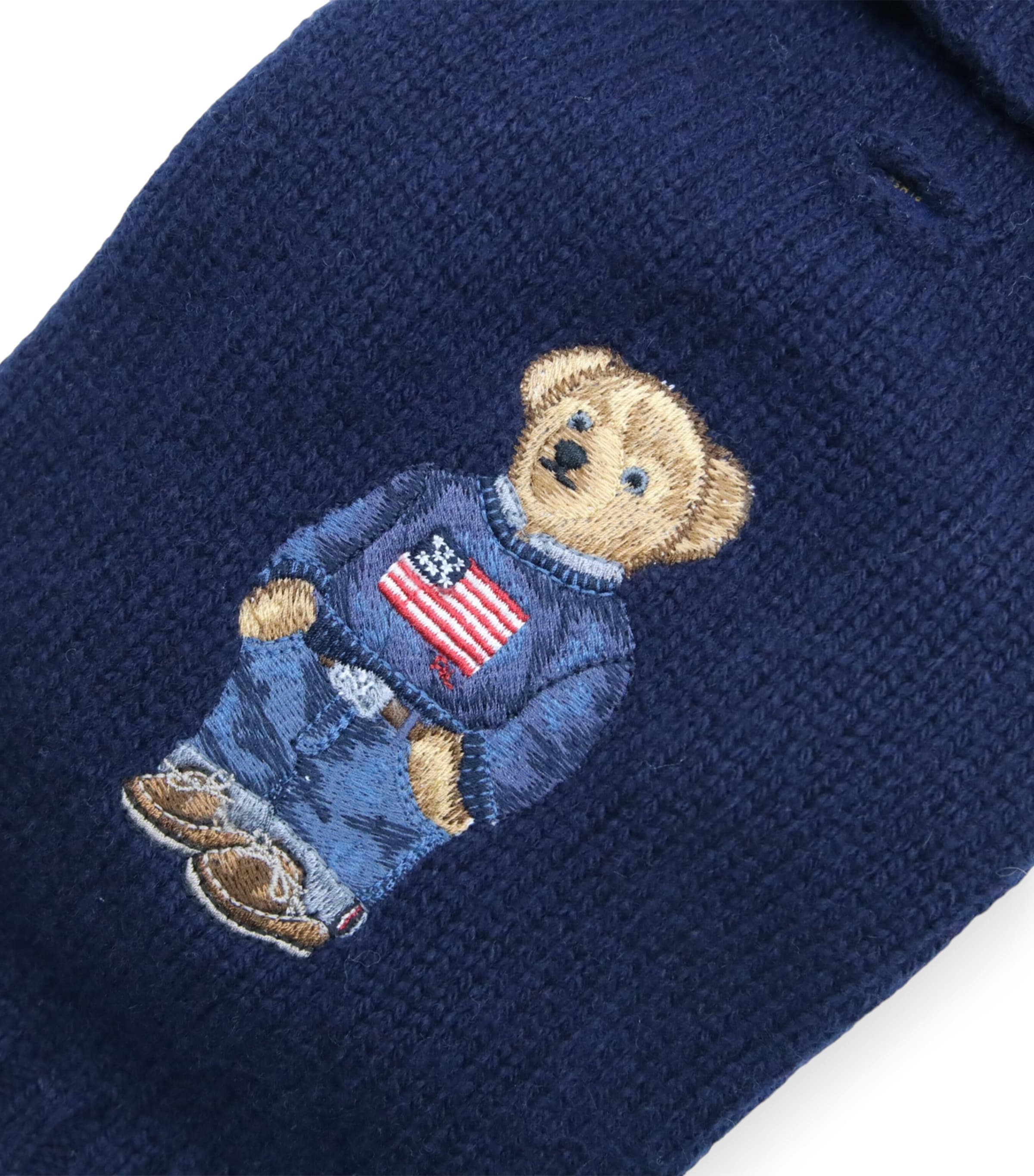 Wool-Cashmere Polo Bear Dog Sweater (M) HUNTER NAVY Image 3