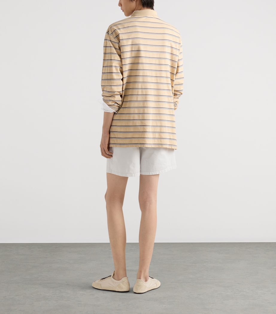 Prada Mens Cotton Piqué Stripe Slim Long-Sleeve Polo Shirt Neutral Image 5