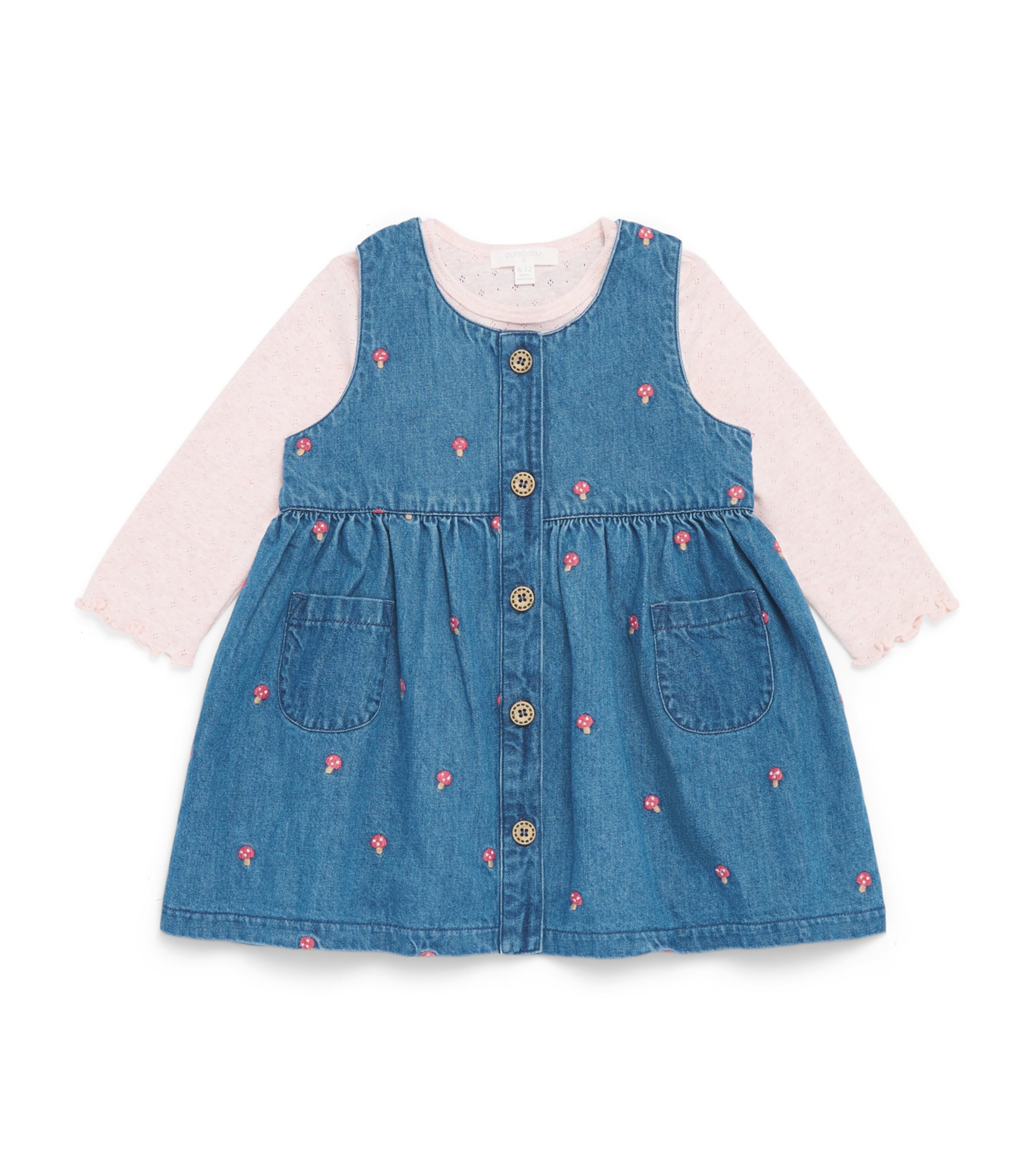 Purebaby Cotton T-Shirt and Dress Set (0-24 Months) Tdsbr Toadstl Brdrie Image 1