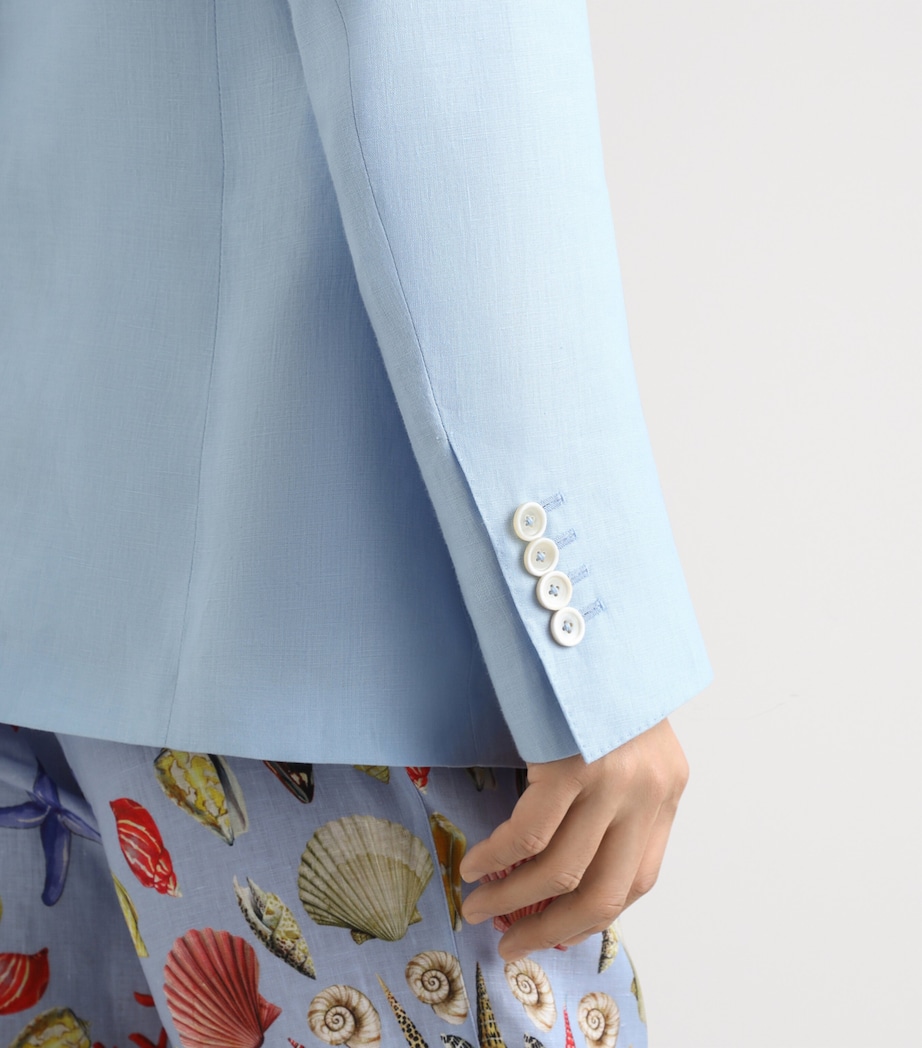 Linen Single-Breasted Blazer B1581-SKY BLUE Image 3