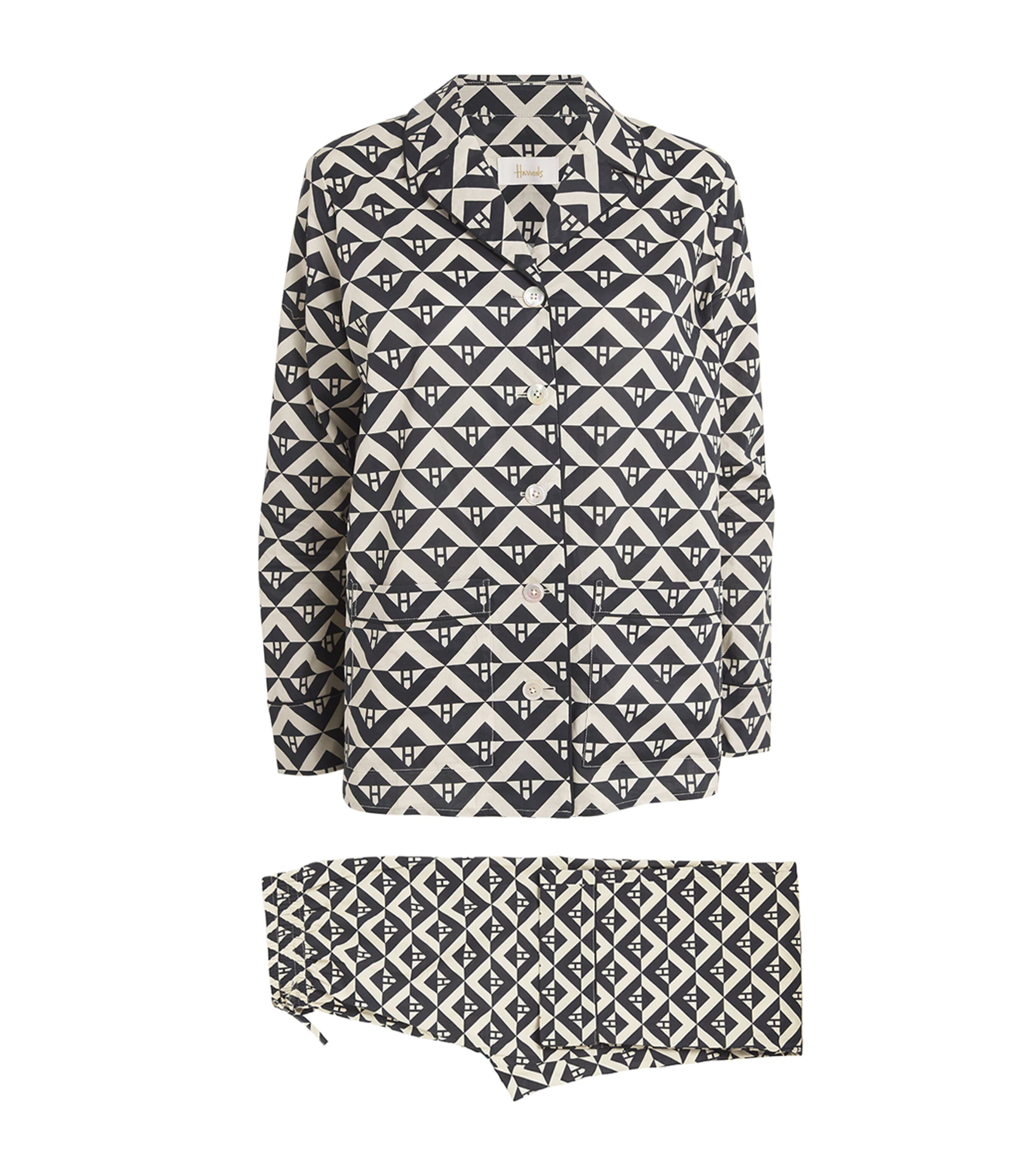 Harrods Cotton Geometric Print Pyjama Set In Black