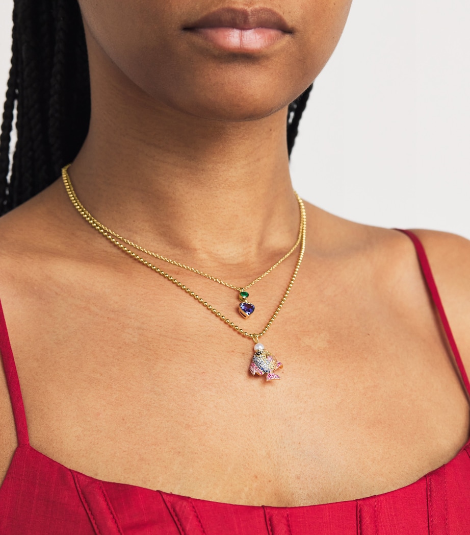 Yellow Gold and Mixed Gemstone Rainbow Fish Necklace YELLOW GOLD Image 4