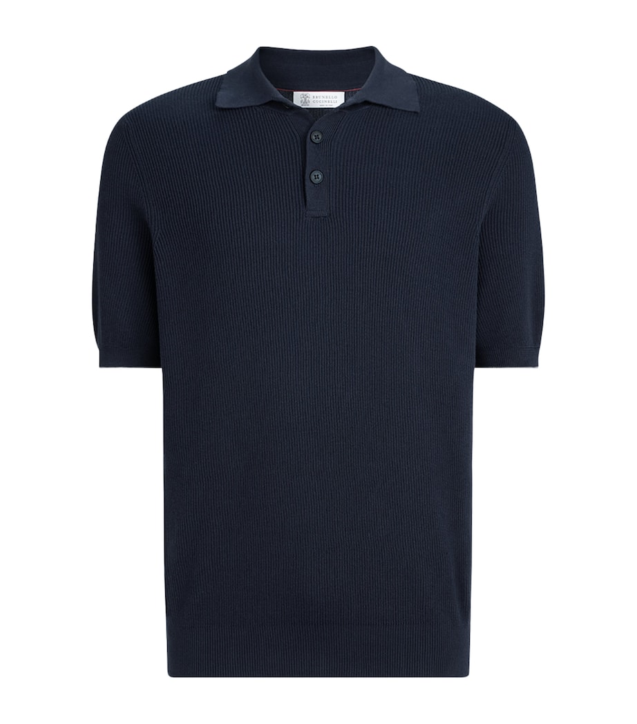 Brunello Cucinelli Mens Cotton Rib-Knit Polo Shirt Image 1