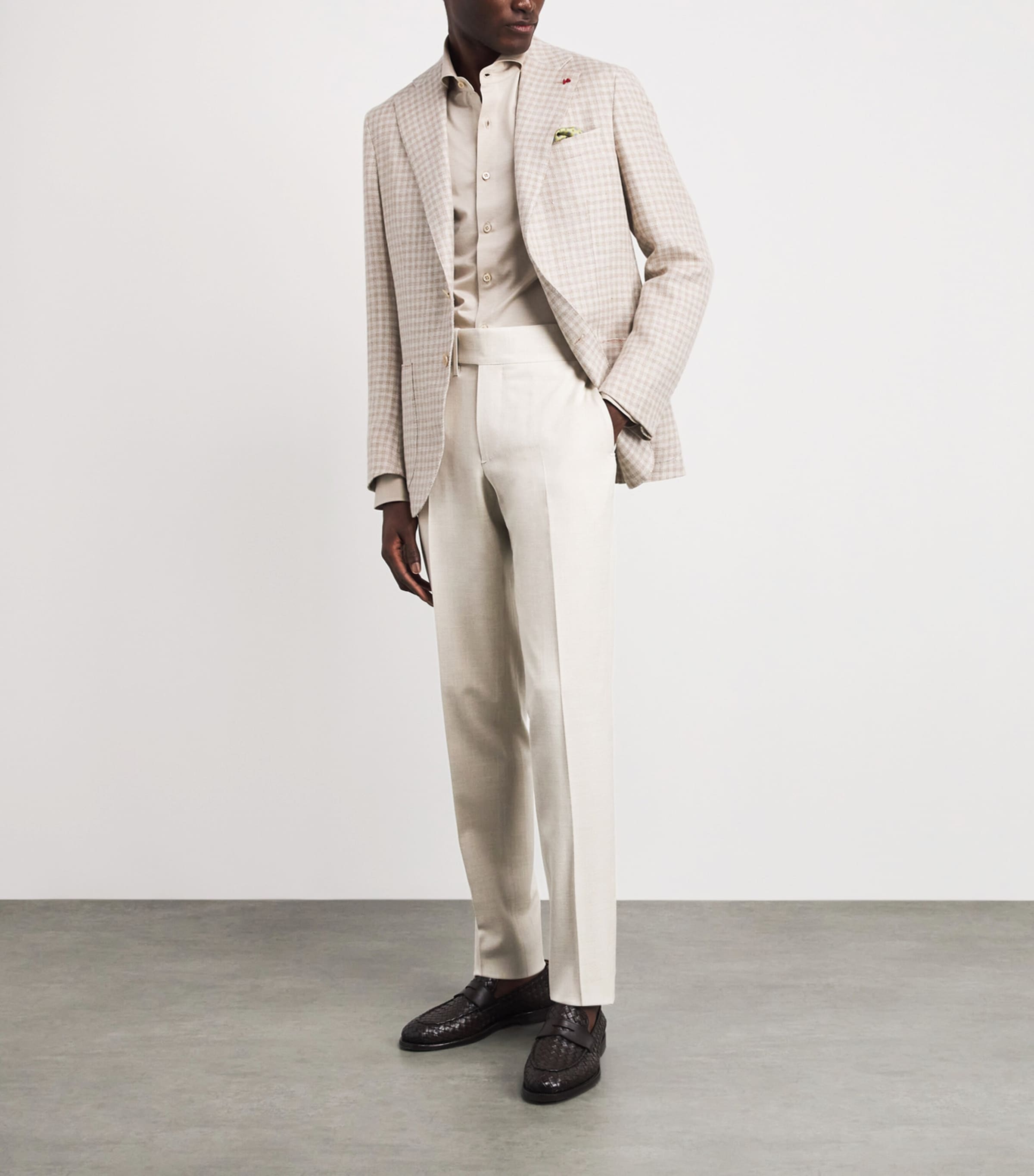 Isaia Mens Wool-Silk-Linen-Blend Straight Tailored Trousers Image 2