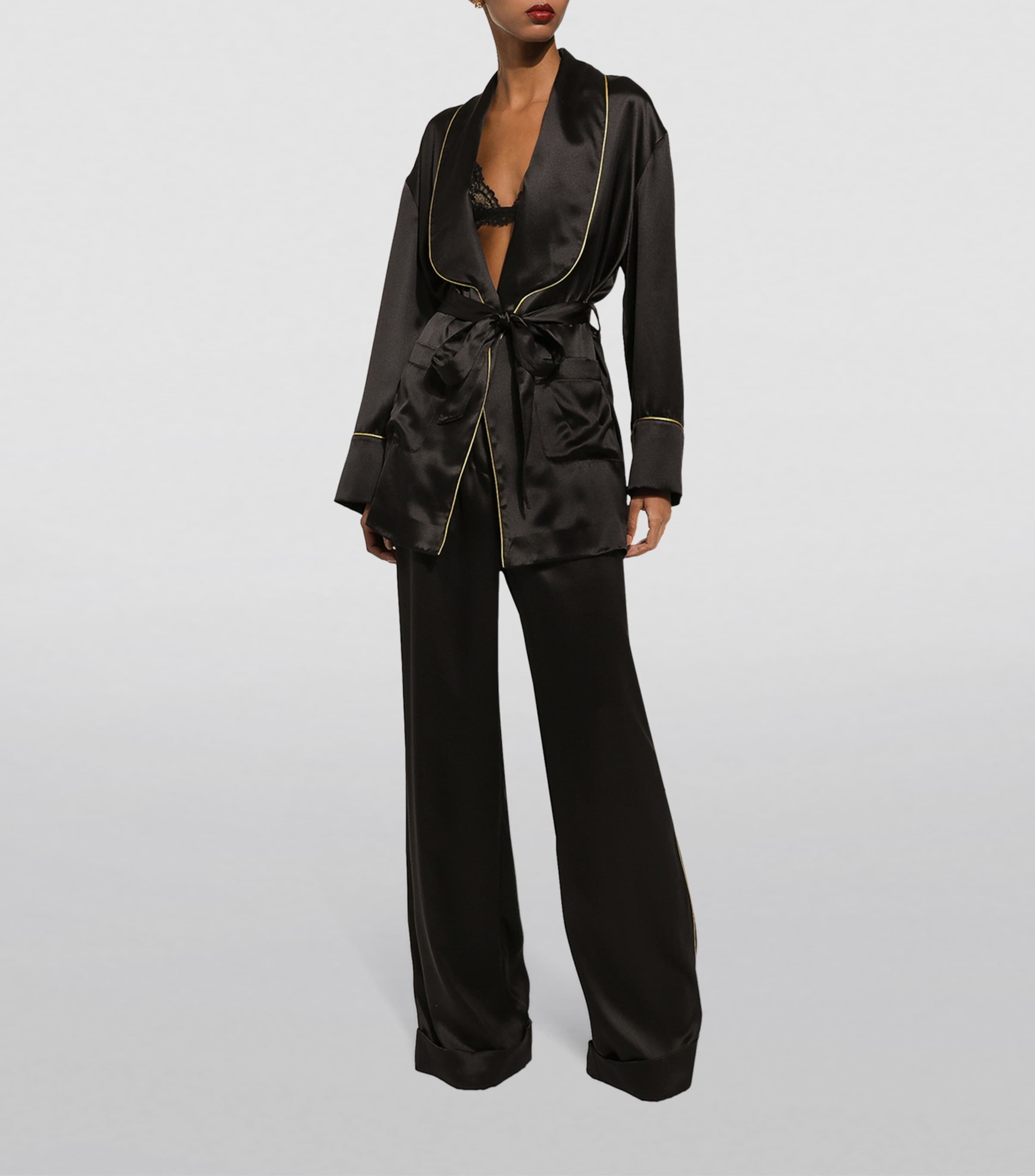 Silk Belted Robe N0000-BLACK Image 4