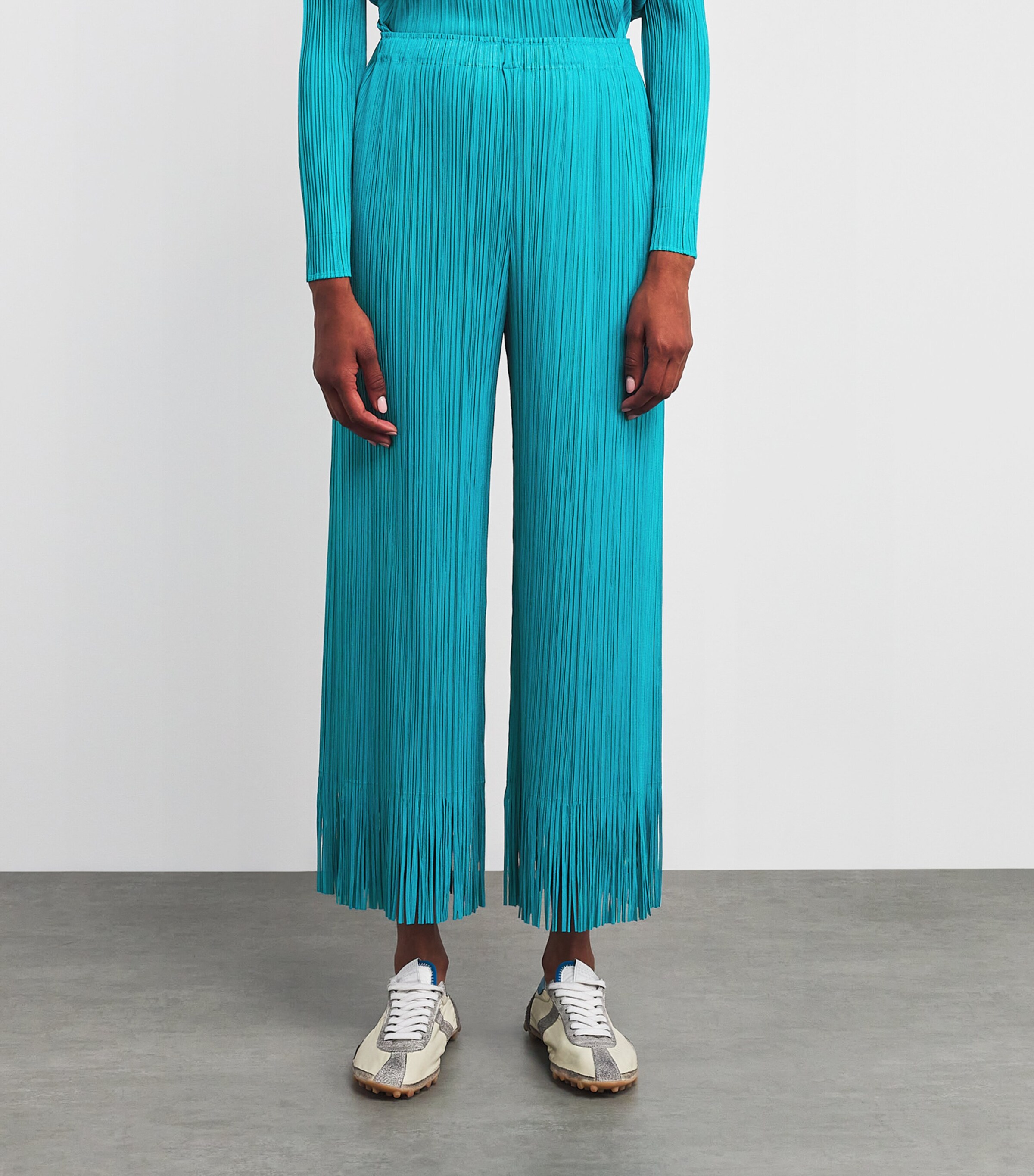 Pleats Please Issey Miyake Womens Wave Wide-Leg Trousers Turquoise Blue Image 3