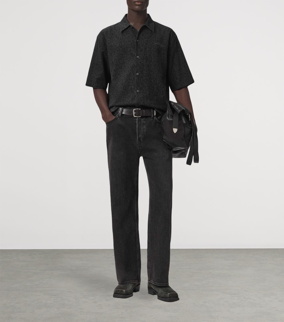 AllSaints Mens Organic Cotton-Linen Leopardo Shirt Iron Black Image 5