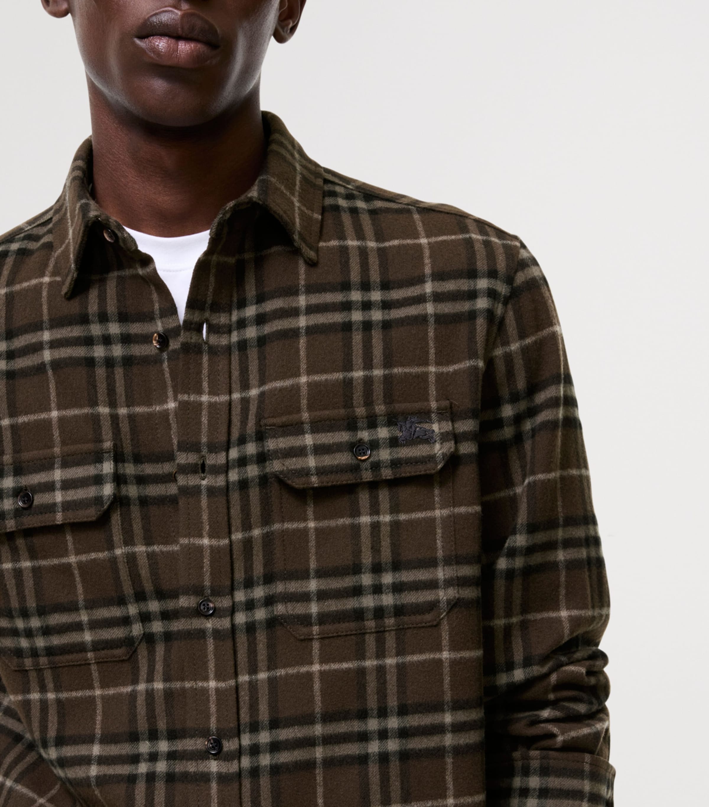 Burberry Mens Wool Check Flannel Shirt Sepia Brown Ip Check Image 3