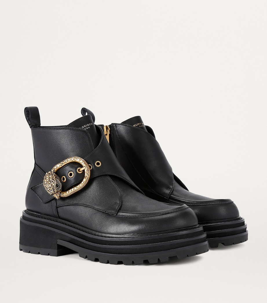 Leather Mayfair Chunky Ankle Boots BLACK Image 3