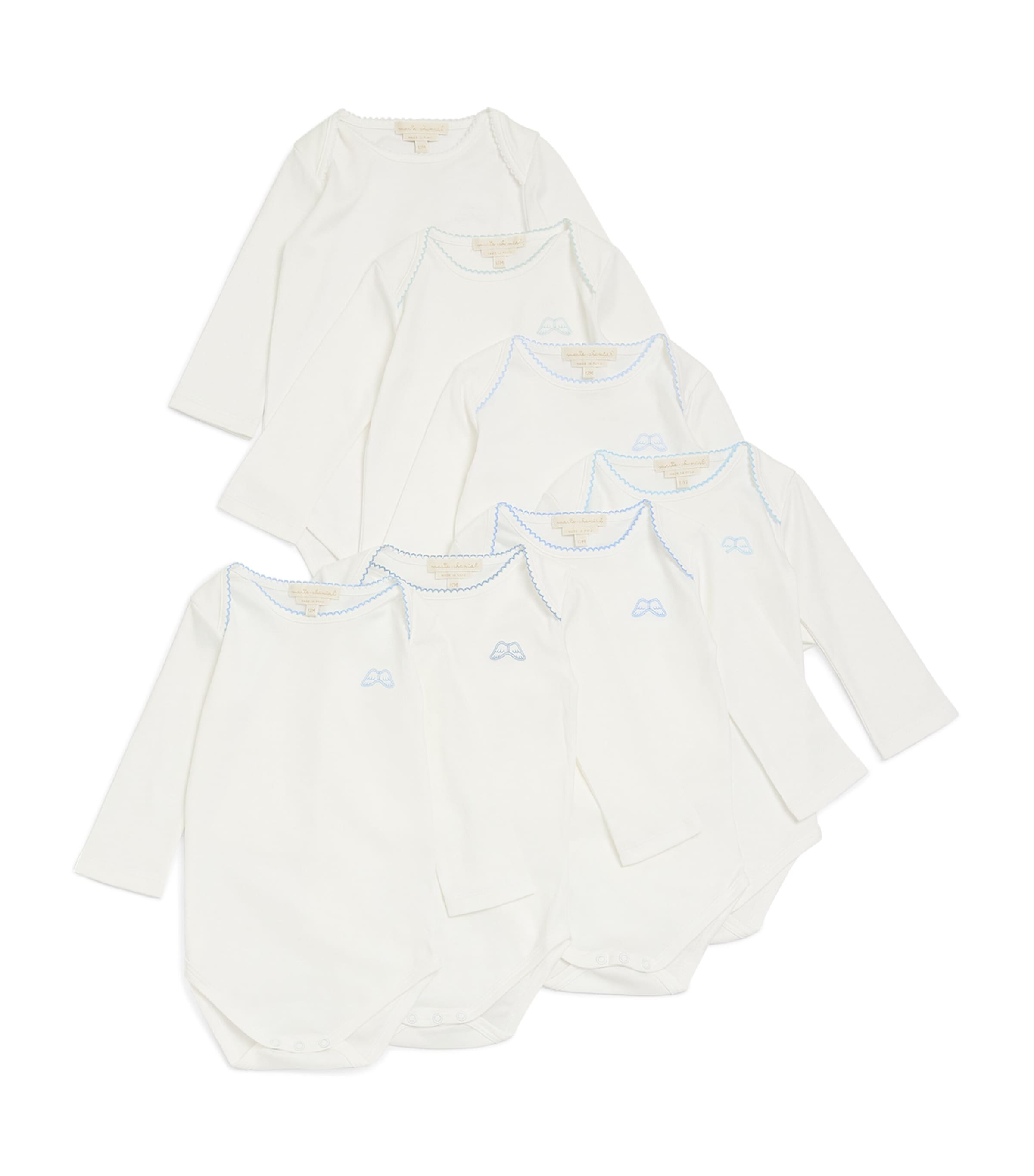 Marie-chantal Pack Of 7 Pima Cotton Angel Picot Bodysuits In White