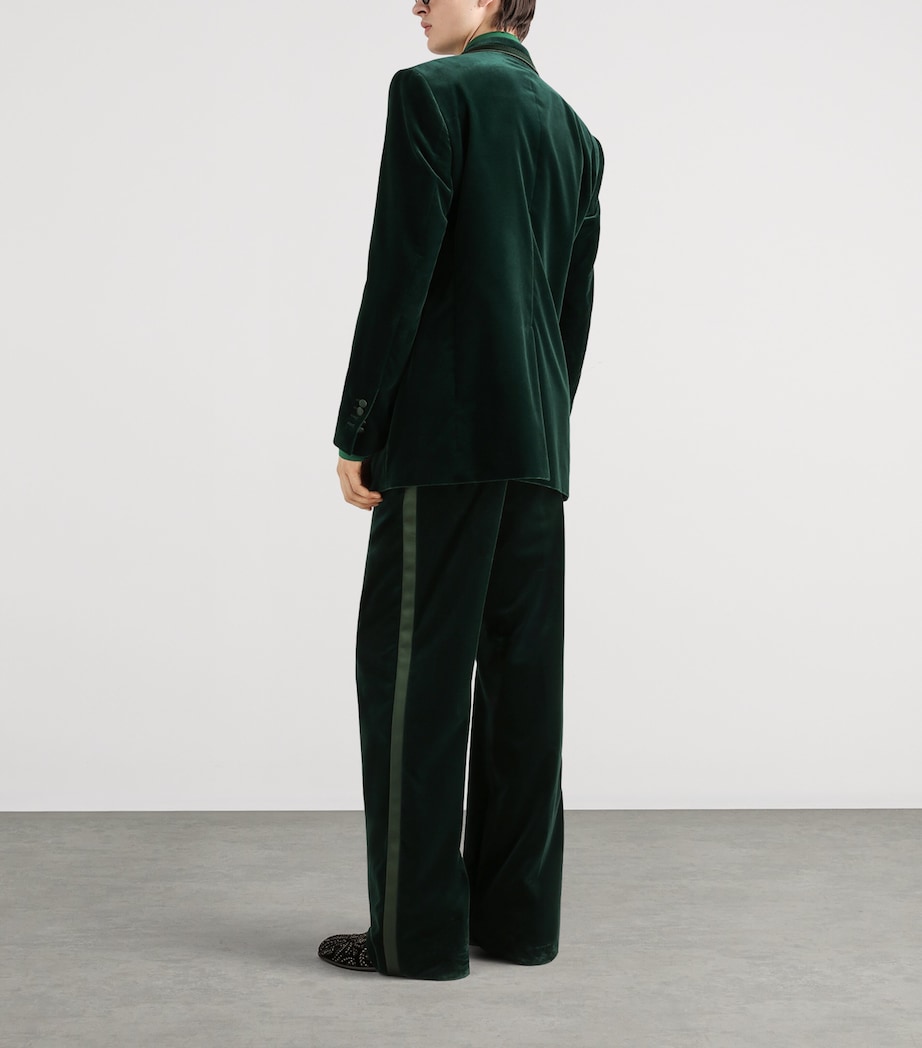 Dolce&Gabbana Mens Velvet Wide-Leg Trousers Dark Green Image 3