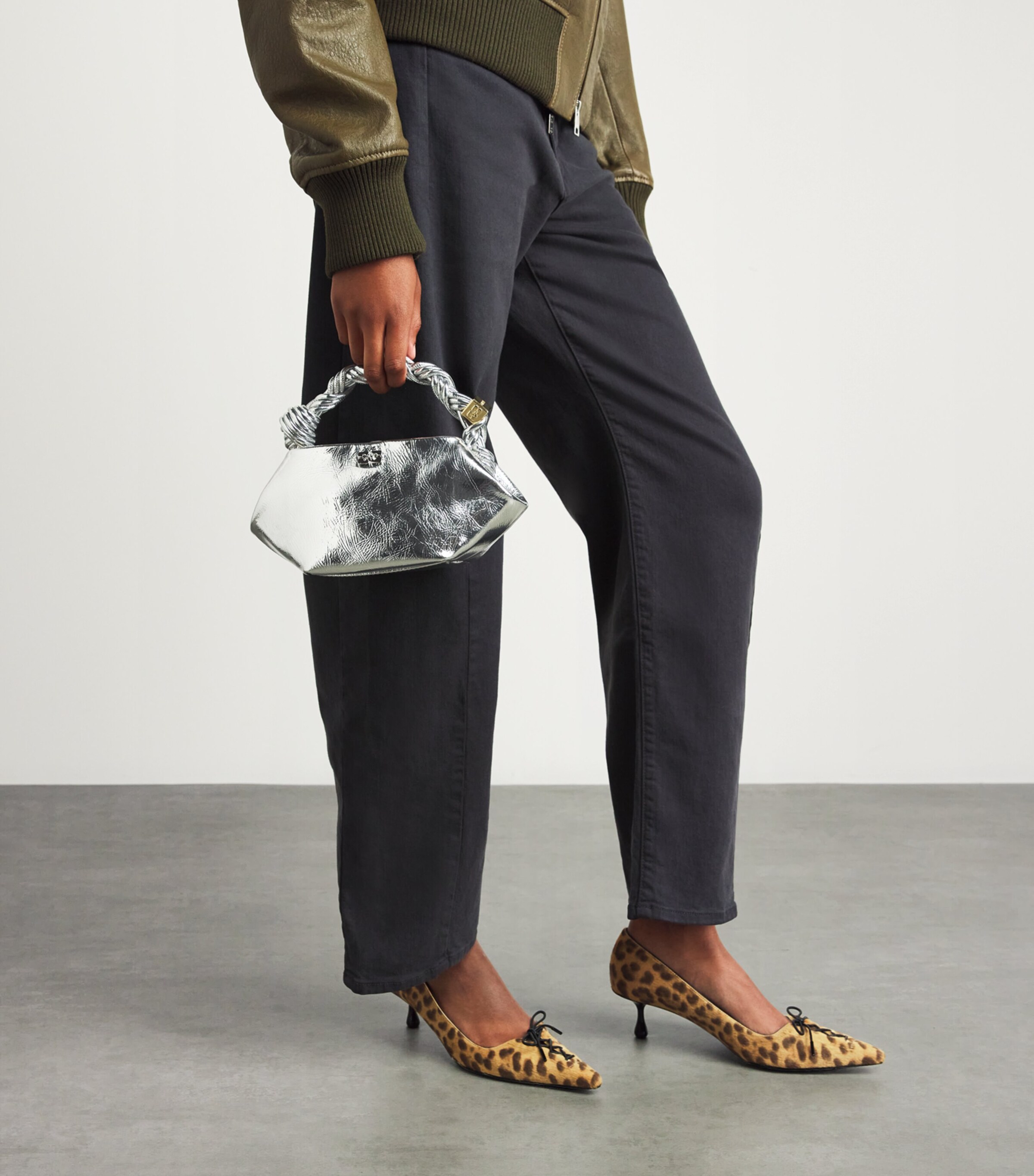 GANNI Silver Mini Metallic Bou Top-Handle Bag | Harrods US