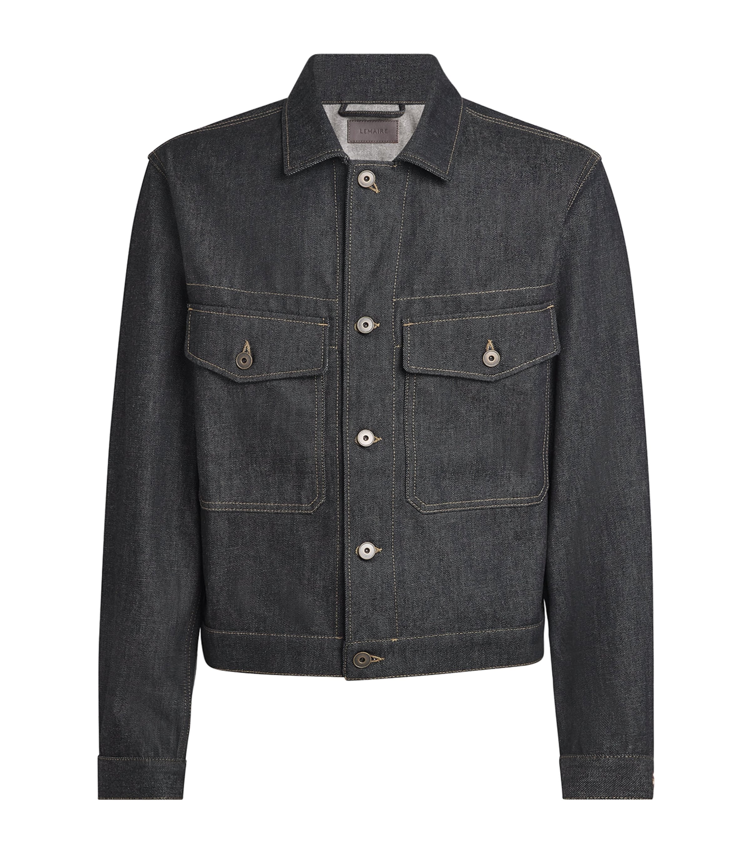 Lemaire Long Sleeve Trucker Jacket With Chest Pockets In Blue