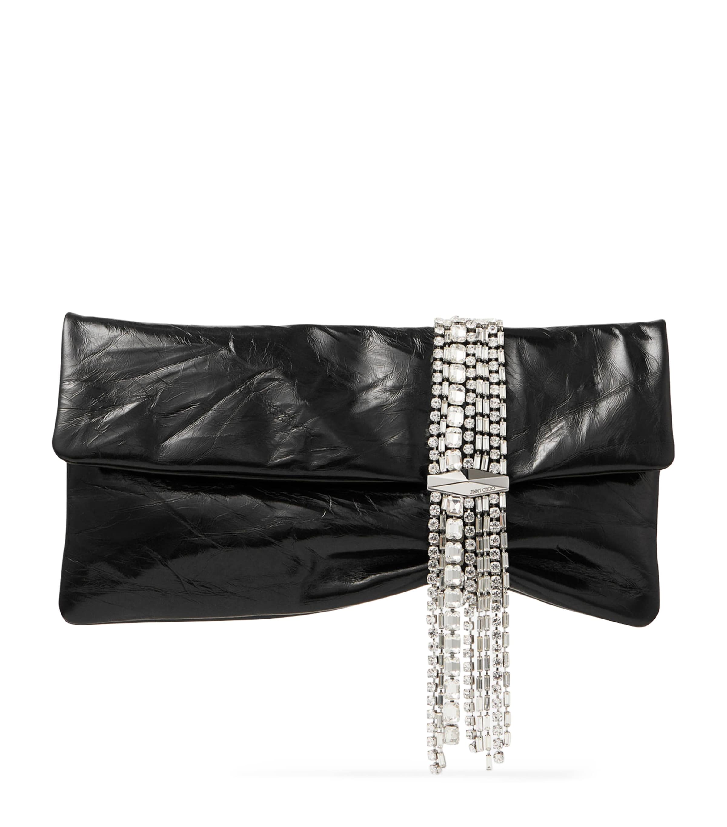 Jimmy Choo Zandra Crystal-embellished Clutch In Metallic Leather