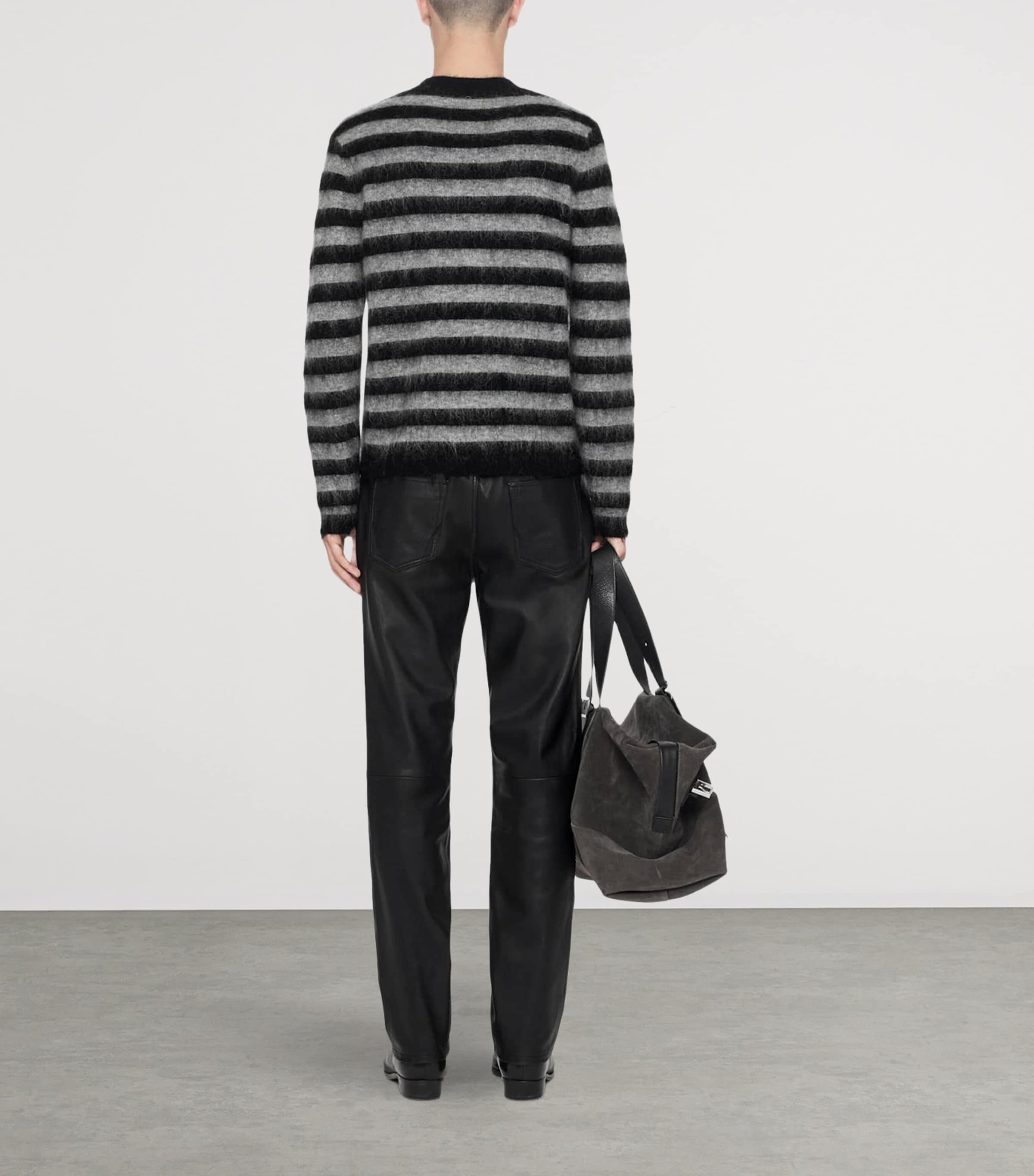 AllSaints Mens Wool-Mohair-Blend Harry Stripe Sweater Blk/monument Grey Image 7