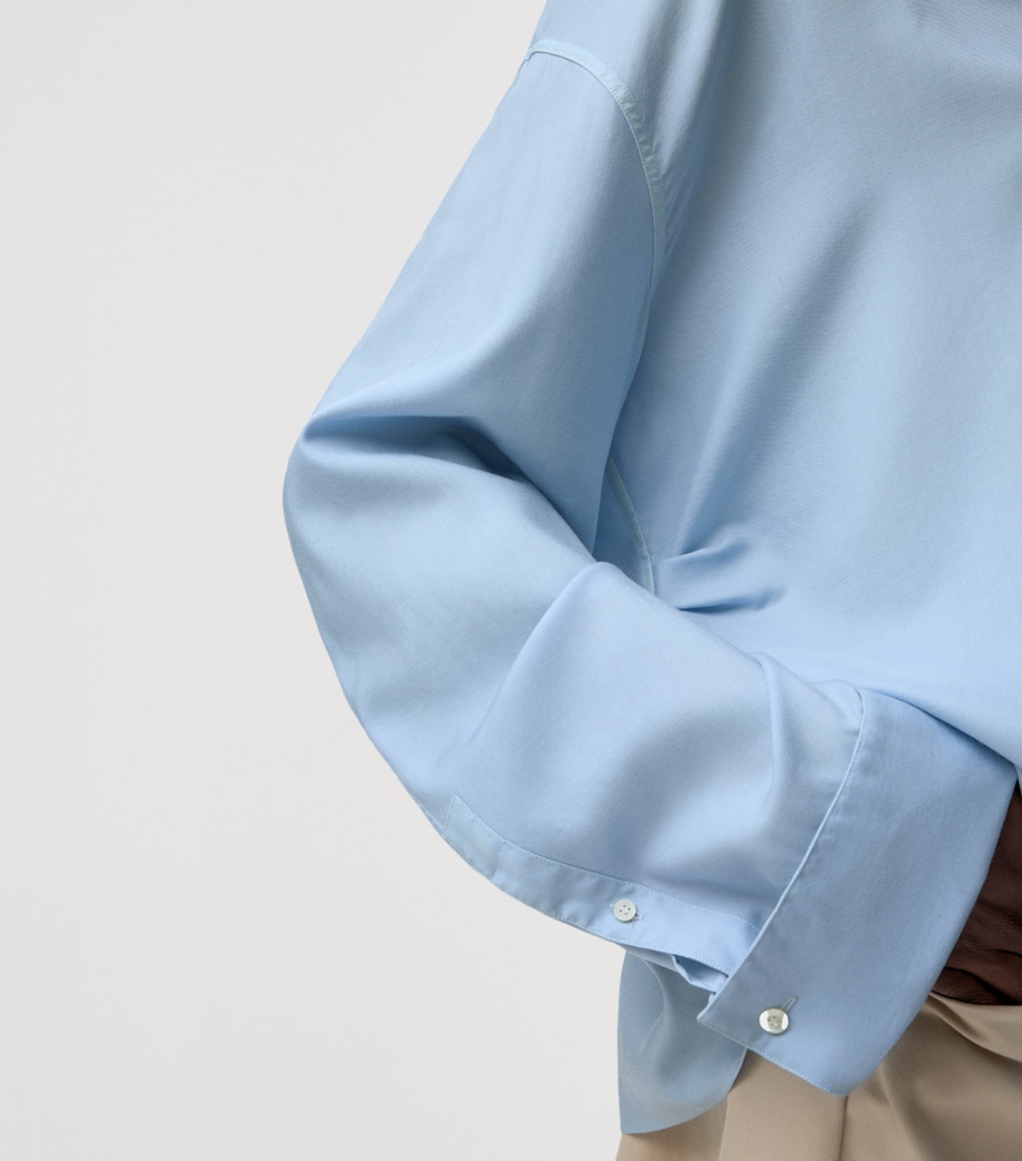 Wool-Silk Draped Shirt BLUE Image 7