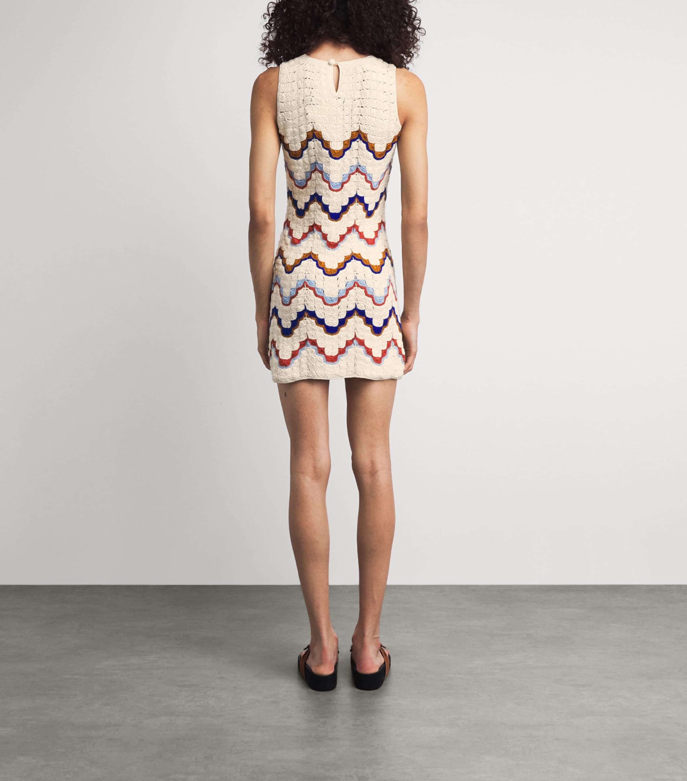 ESCVDO Womens Crochet Alma Mini Dress Ivory Multi Image 4