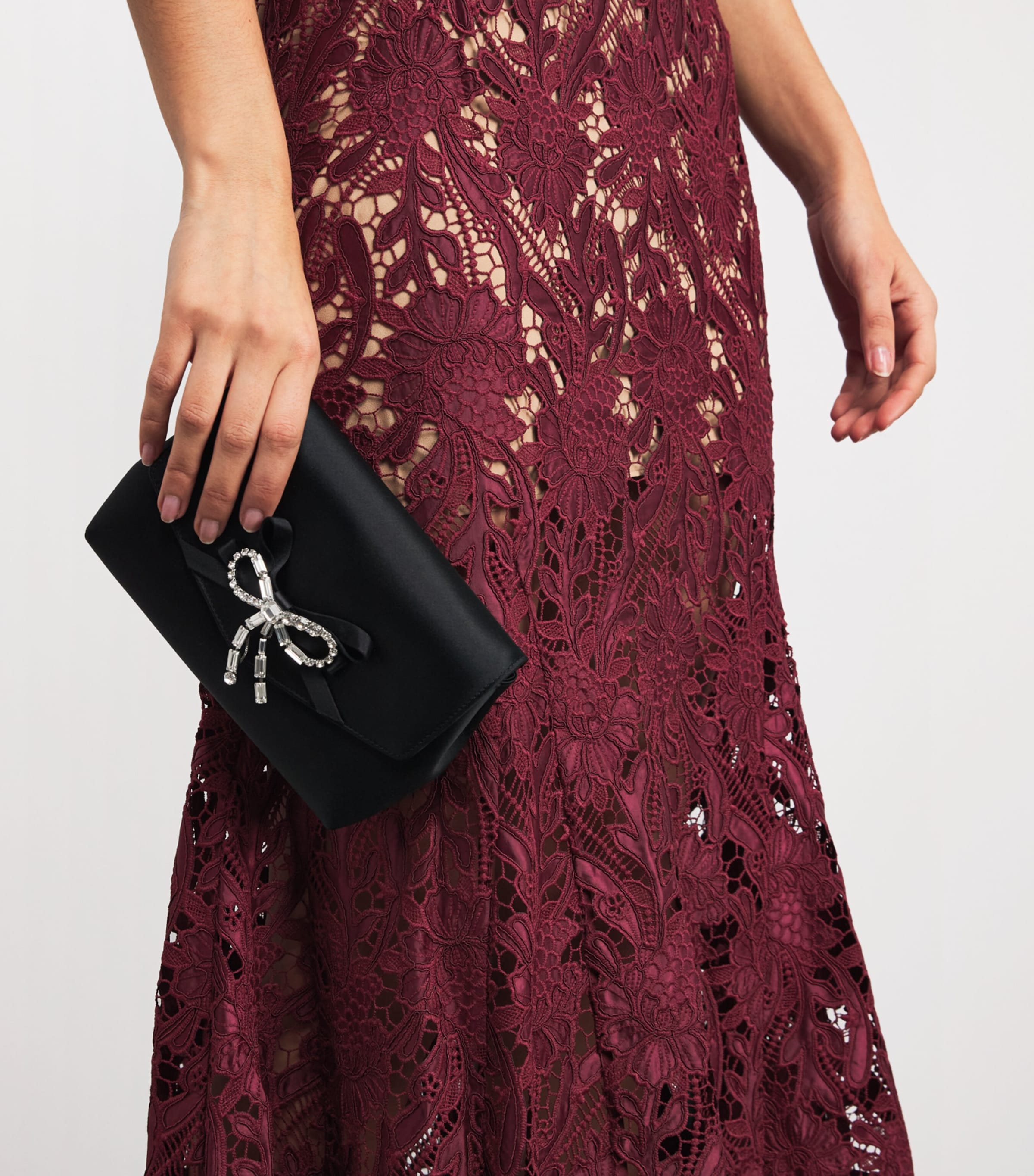 Guipure Lace Midi Dress BURGUNDY Image 6