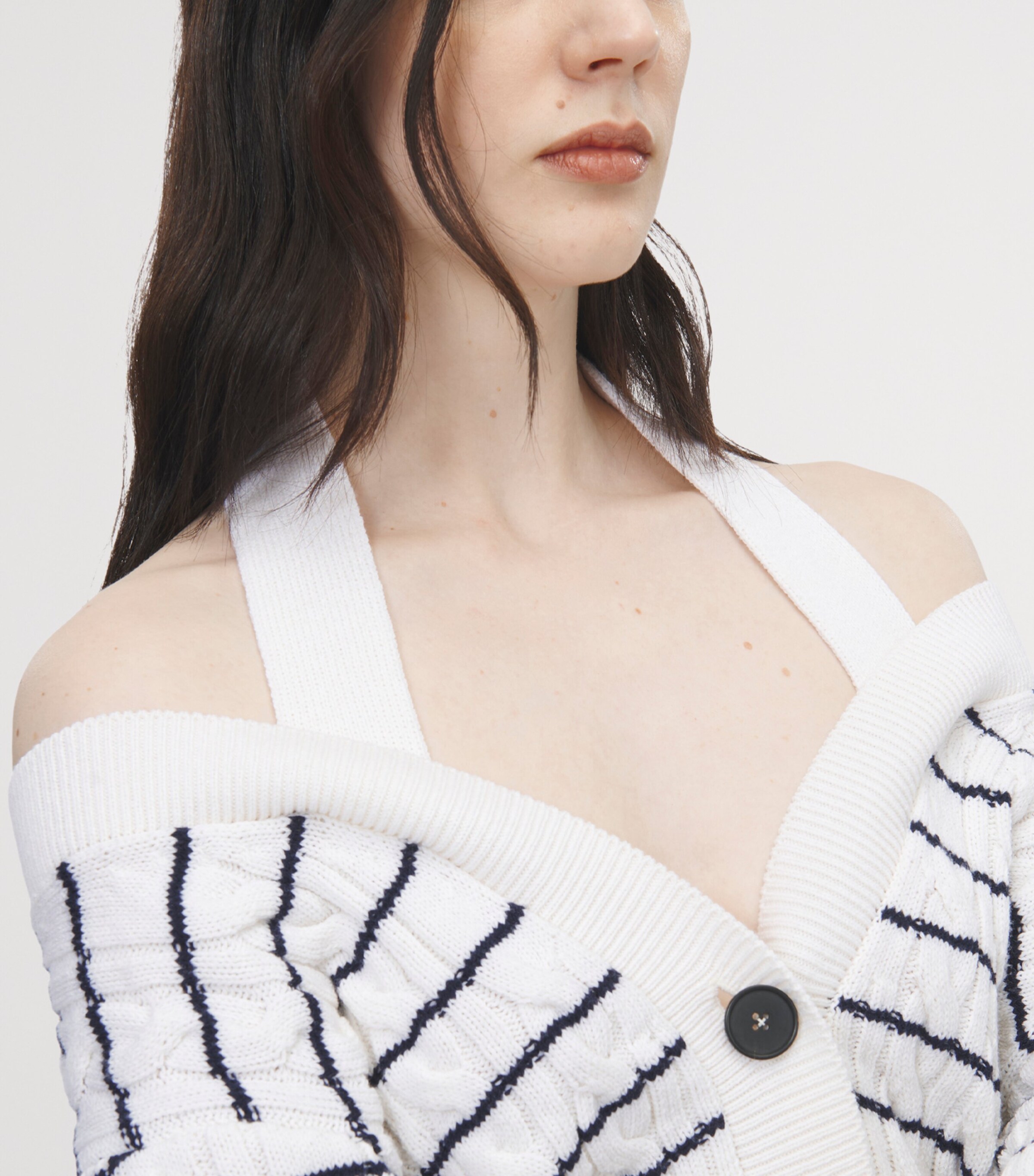 McQueen Womens Striped Off-the-Shoulder Cardigan Image 6