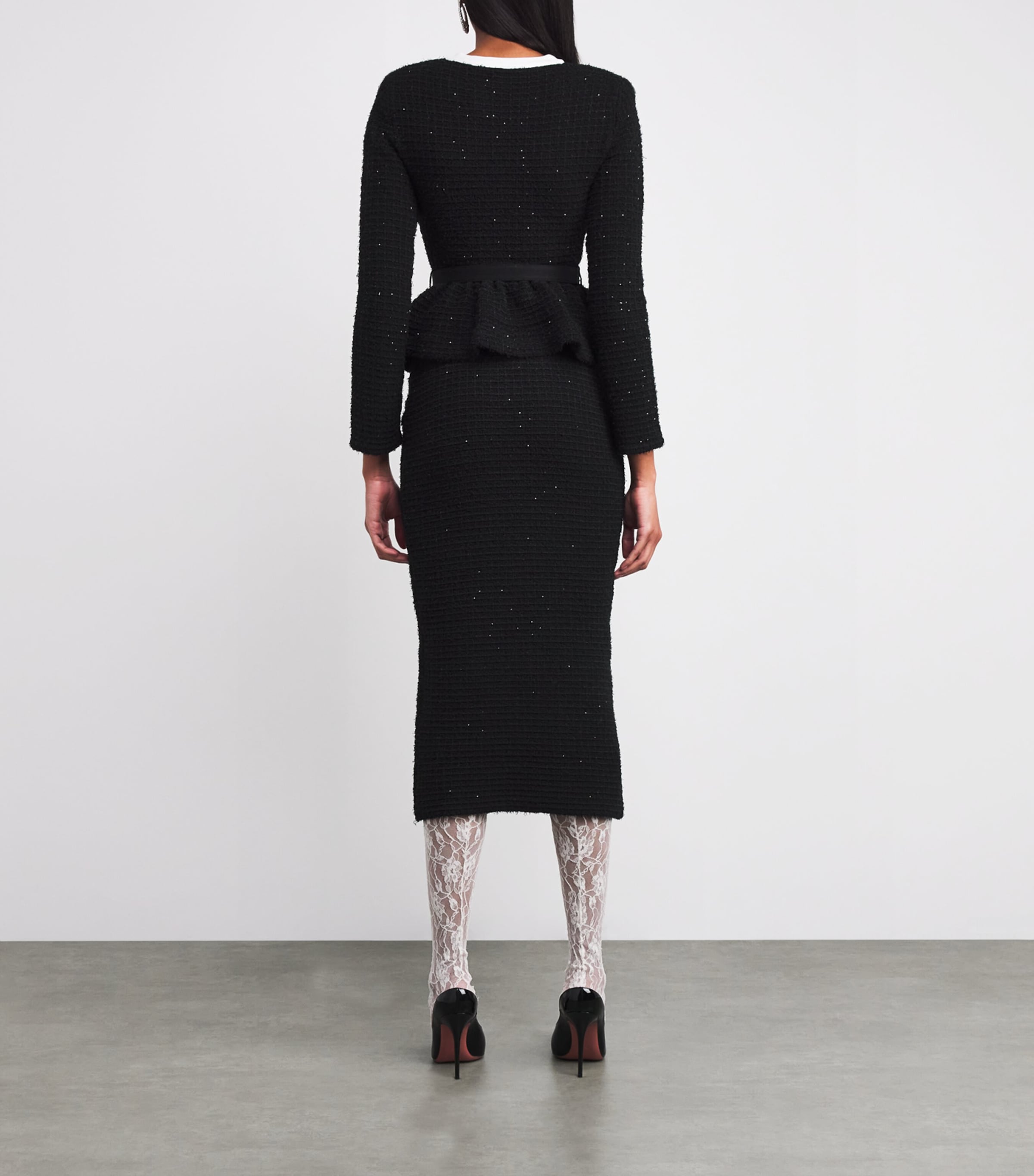 Textured Floral-Detail Midi Dress BLACK Image 3