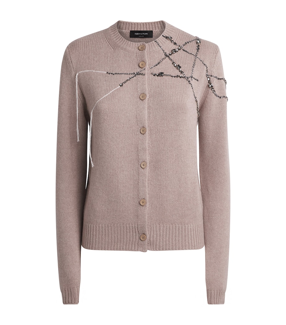 Fabiana Filippi Womens Wool-Silk-Cashmere Embellished Cardigan Moka Meringa Image 1