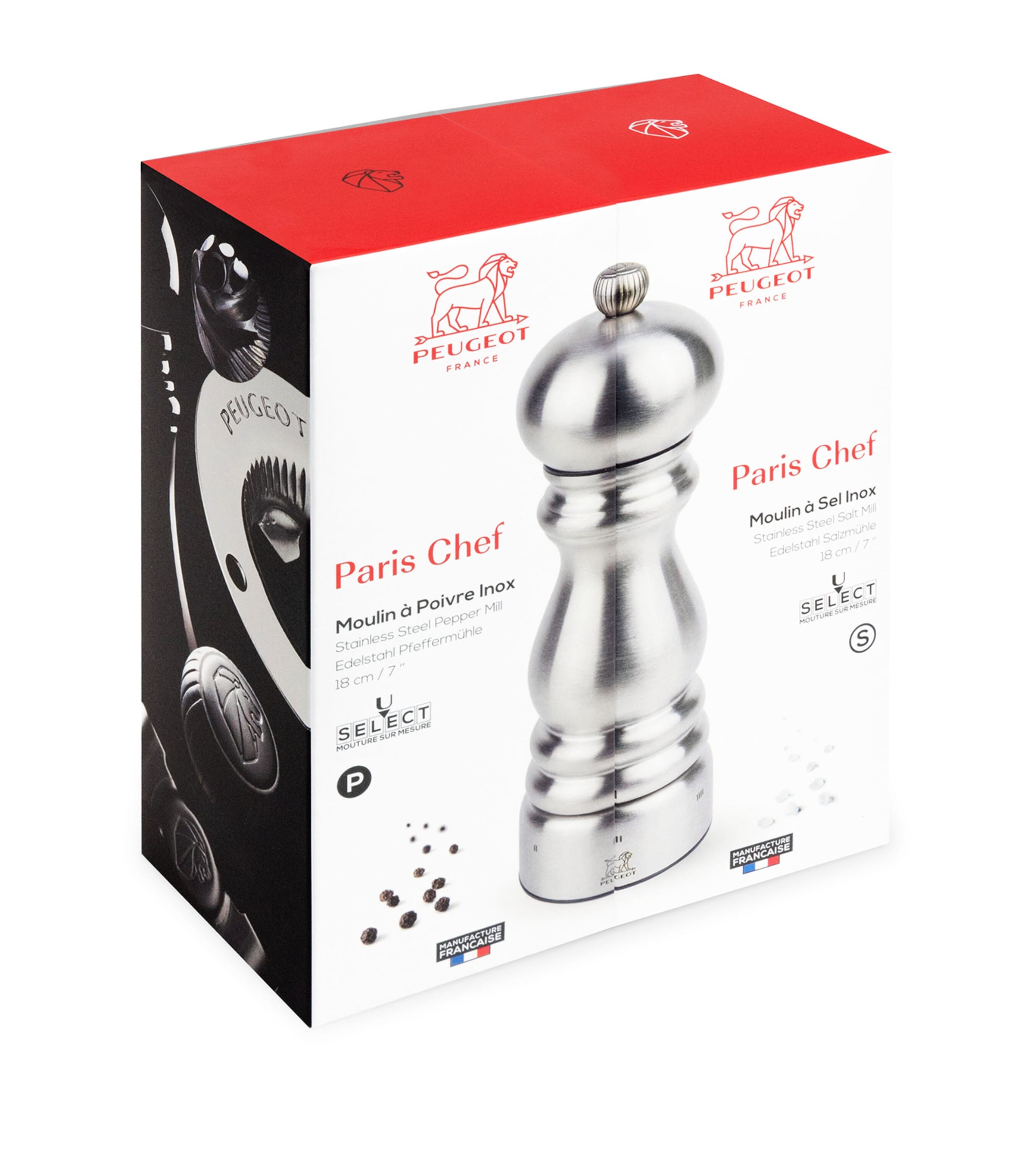 Peugeot Stainless Steel Paris Chef Salt and Pepper Mill Set (18cm) Stainless Steel Image 2