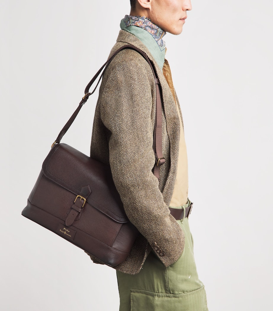 Polo Ralph Lauren Pebbled Leather Messenger Bag Dark Brown Image 2