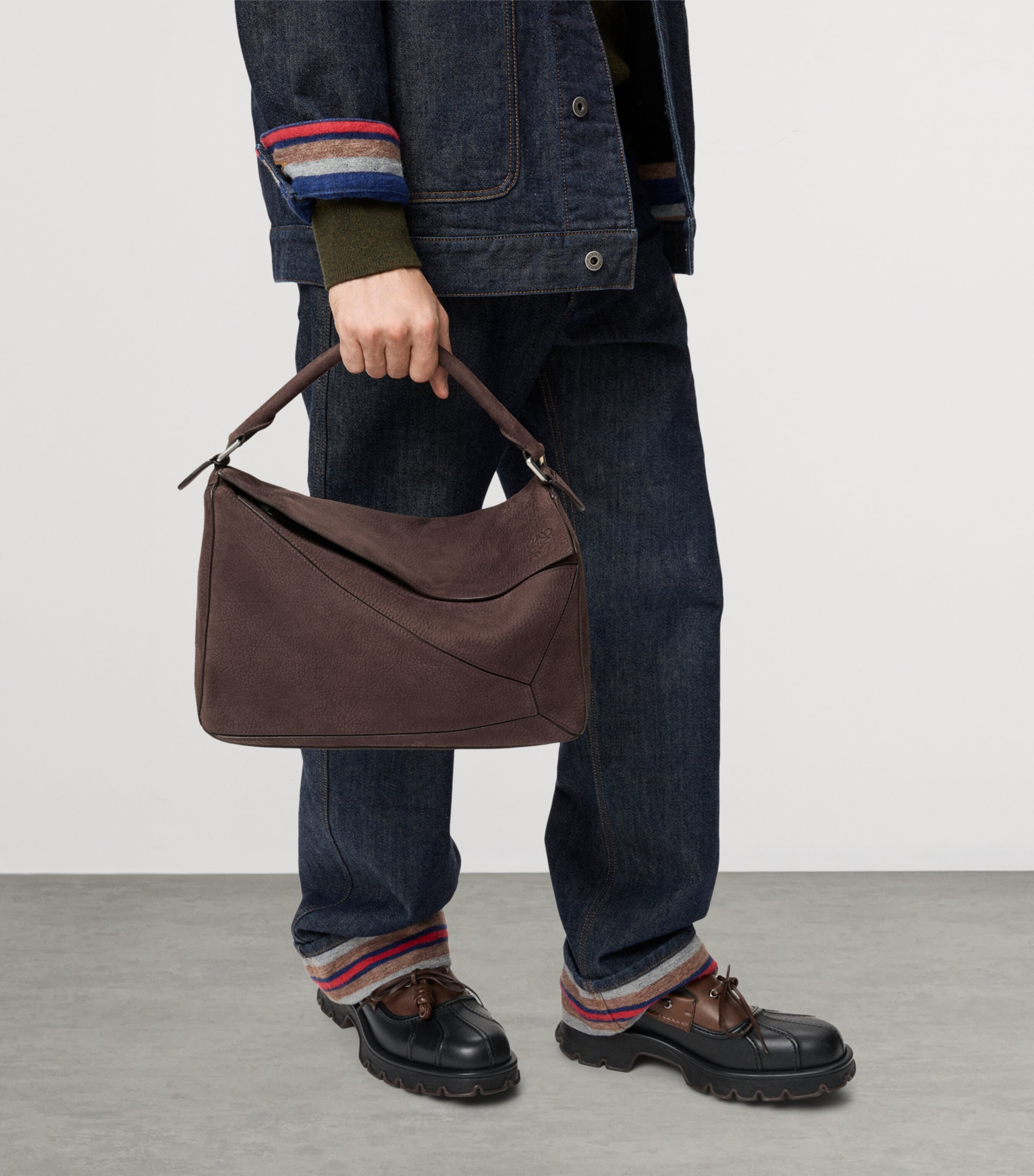 Large Suede Puzzle Top-Handle Bag DARK CHESTNUT Image 2