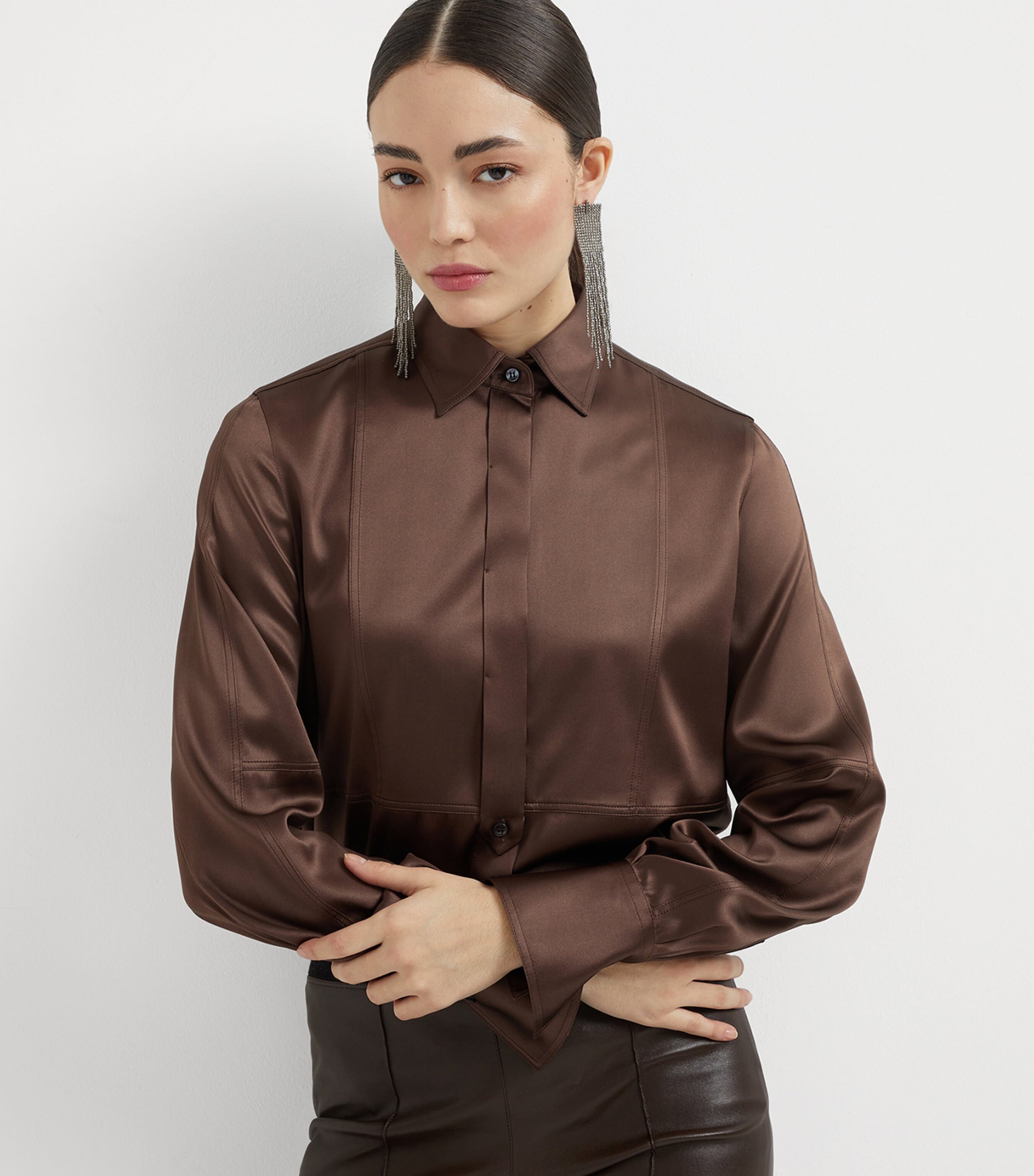 Brunello Cucinelli Womens Stretch-Silk Satin Shirt Image 5