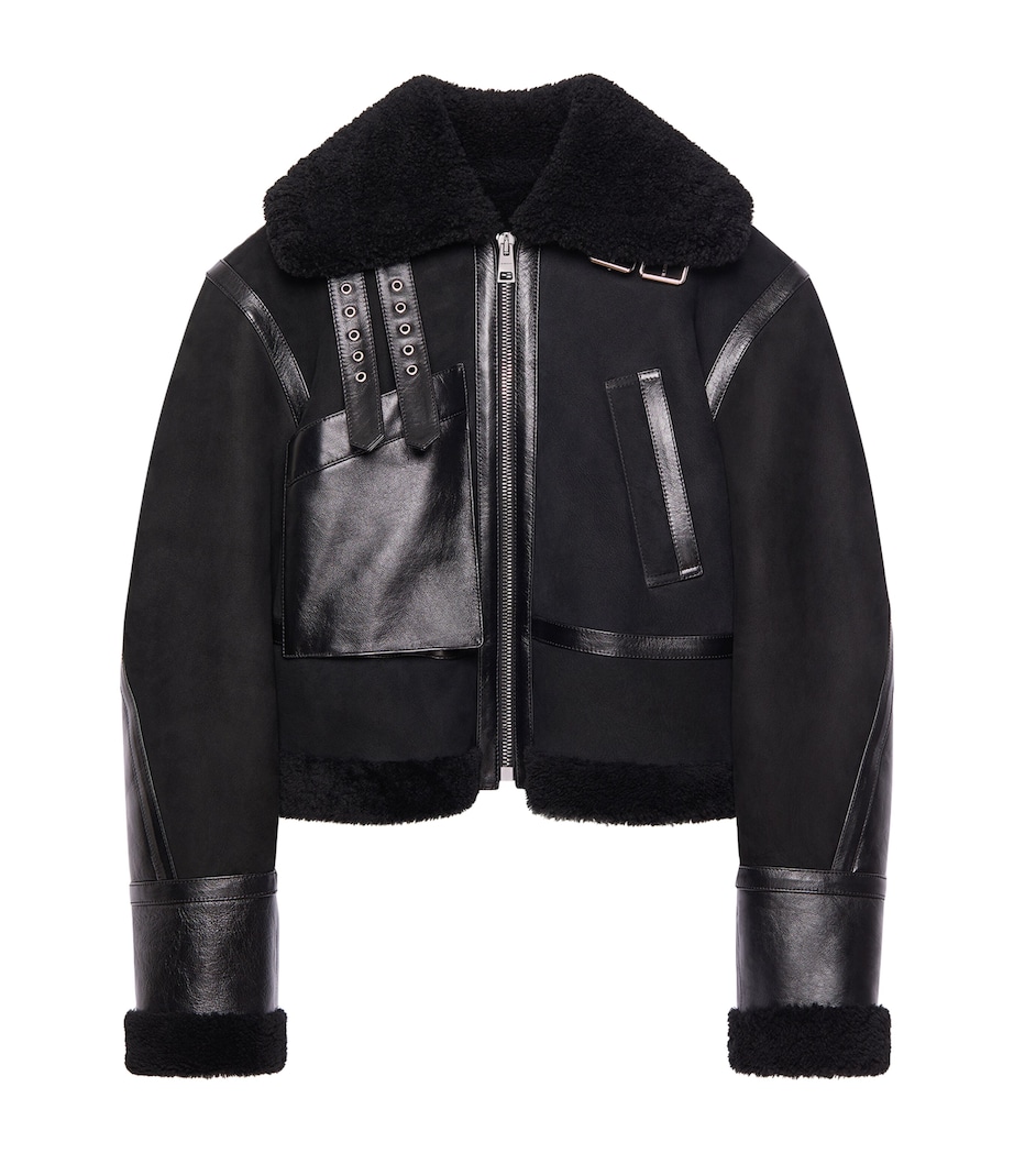 Cropped Shearling Jacket BLACK Image 1