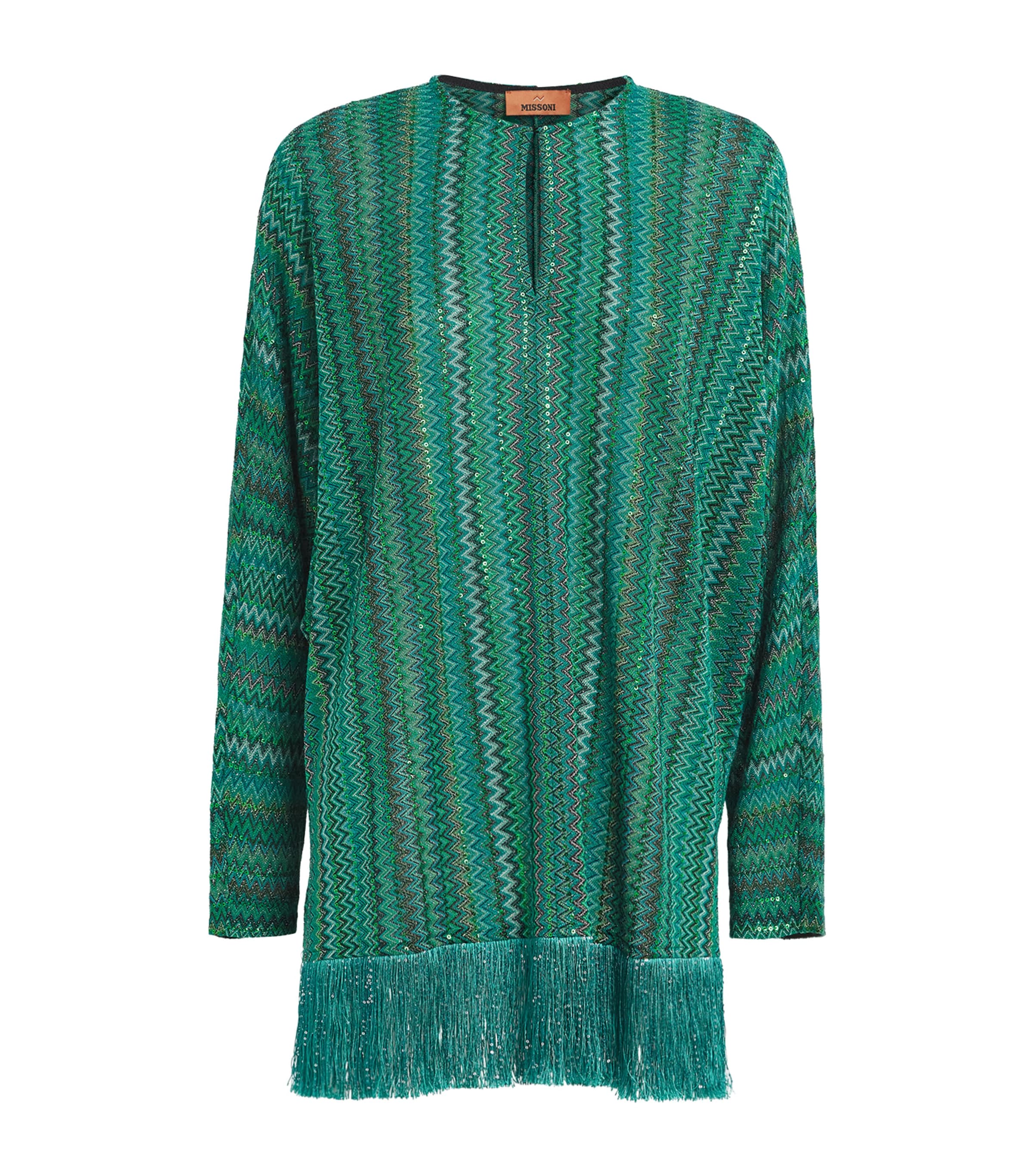 Sequinned Zigzag Blouse S614K EMRLD TEAL BLK Image 1